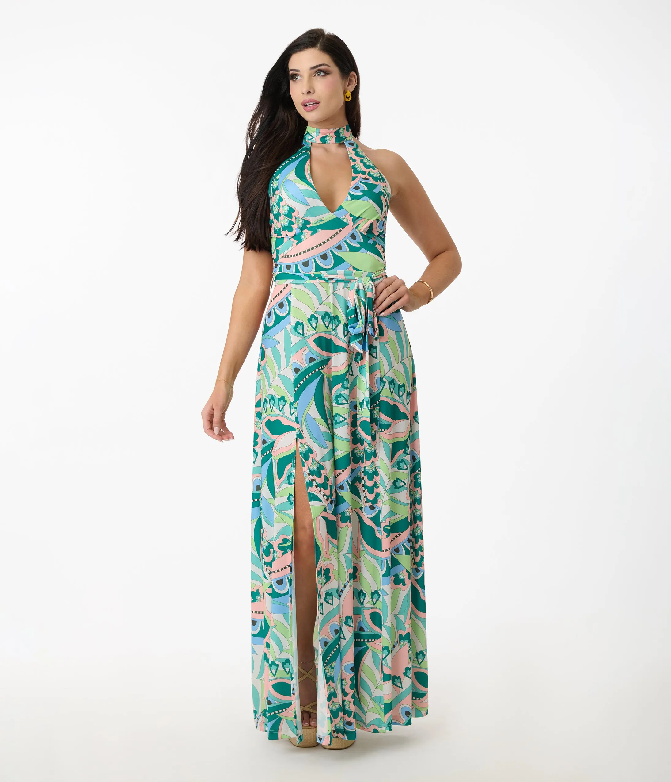 Smak Parlour Green Paisley Halter Maxi Dress sold by Unique Vintage product image thumbnail 4