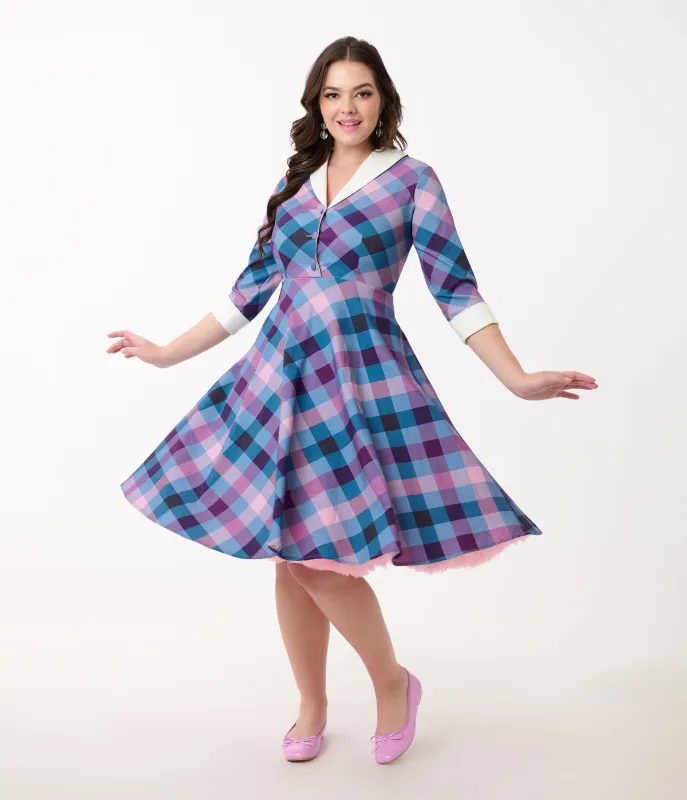 Unique Vintage Blue & Purple Madras Plaid Shirt Dress made by Unique Vintage