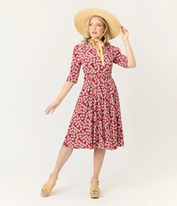 Royal Monk Red Blossom Elodie Midi Dress sold by Unique Vintage