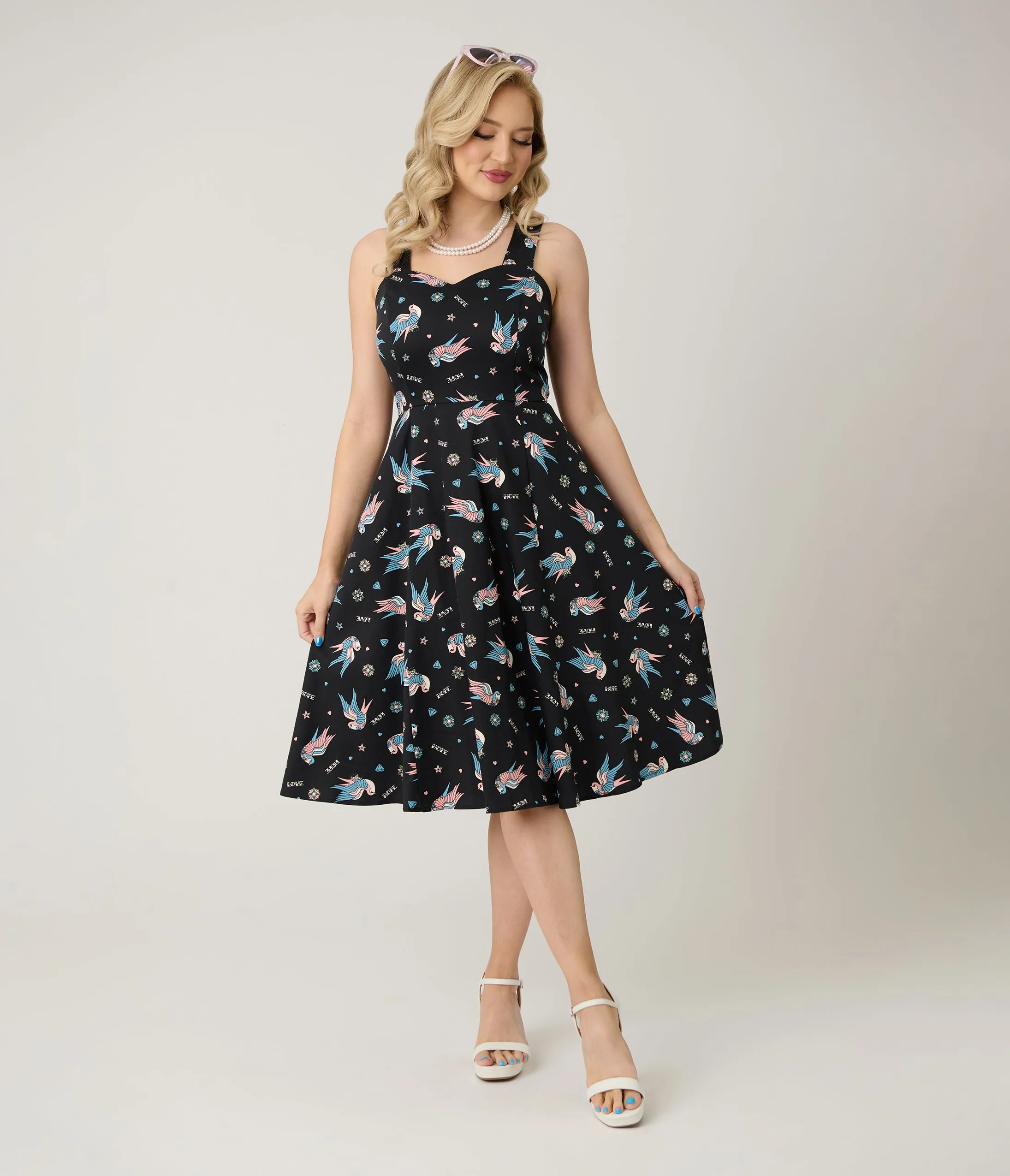 Royal Monk Black & Blue Swallow Print Marilou Swing Dress sold by Unique Vintage product image thumbnail 4