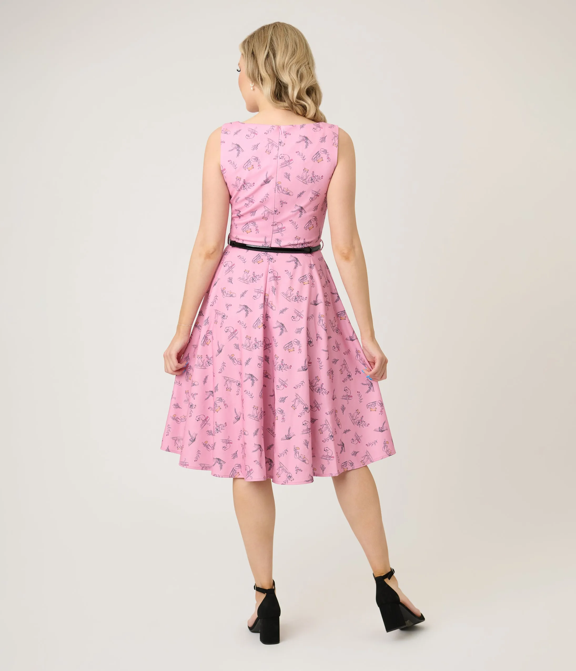 Voodoo Vixen Pink Cats & Books Swing Dress sold by Unique Vintage product image thumbnail 3