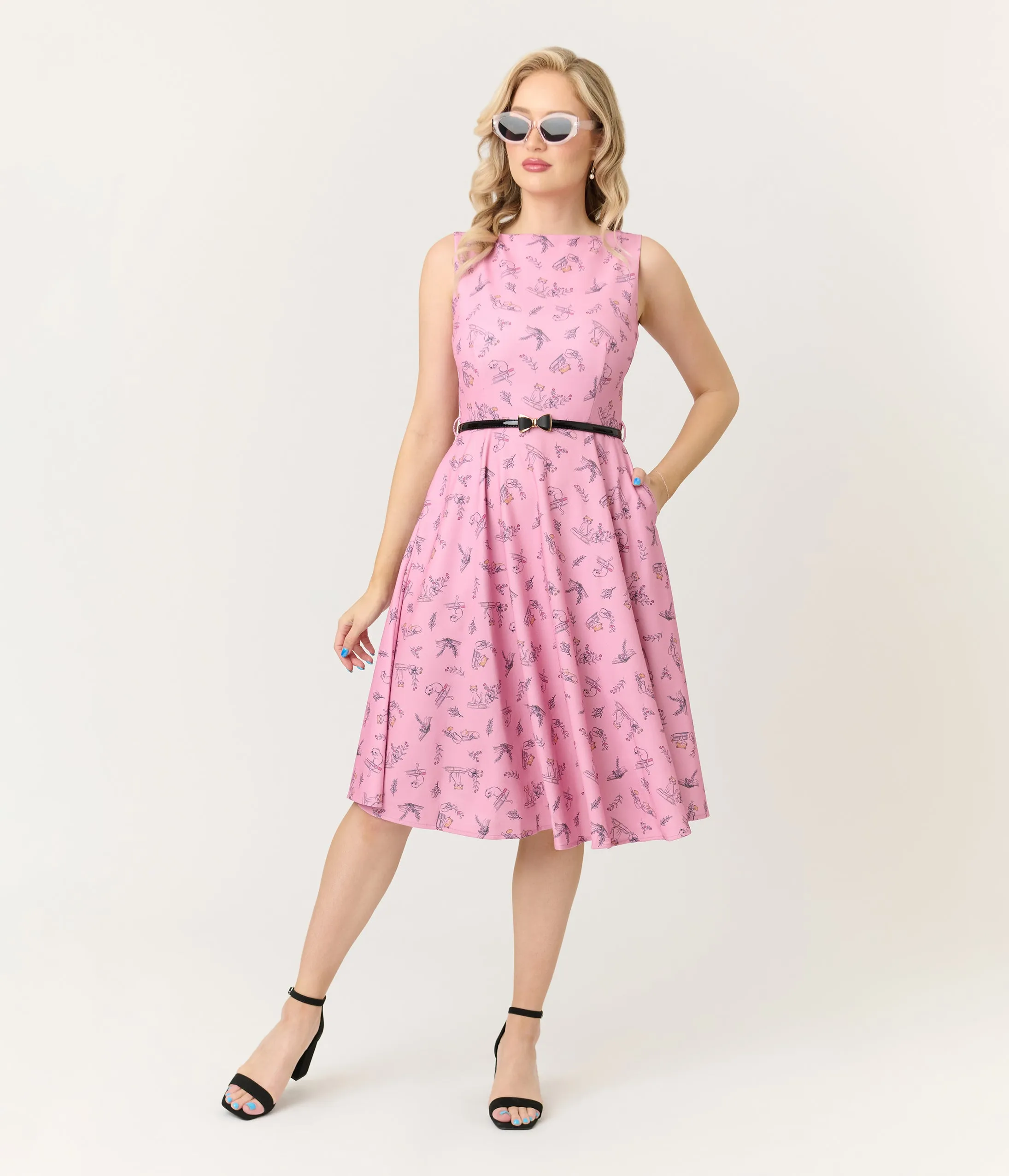 Voodoo Vixen Pink Cats & Books Swing Dress sold by Unique Vintage product image thumbnail 4
