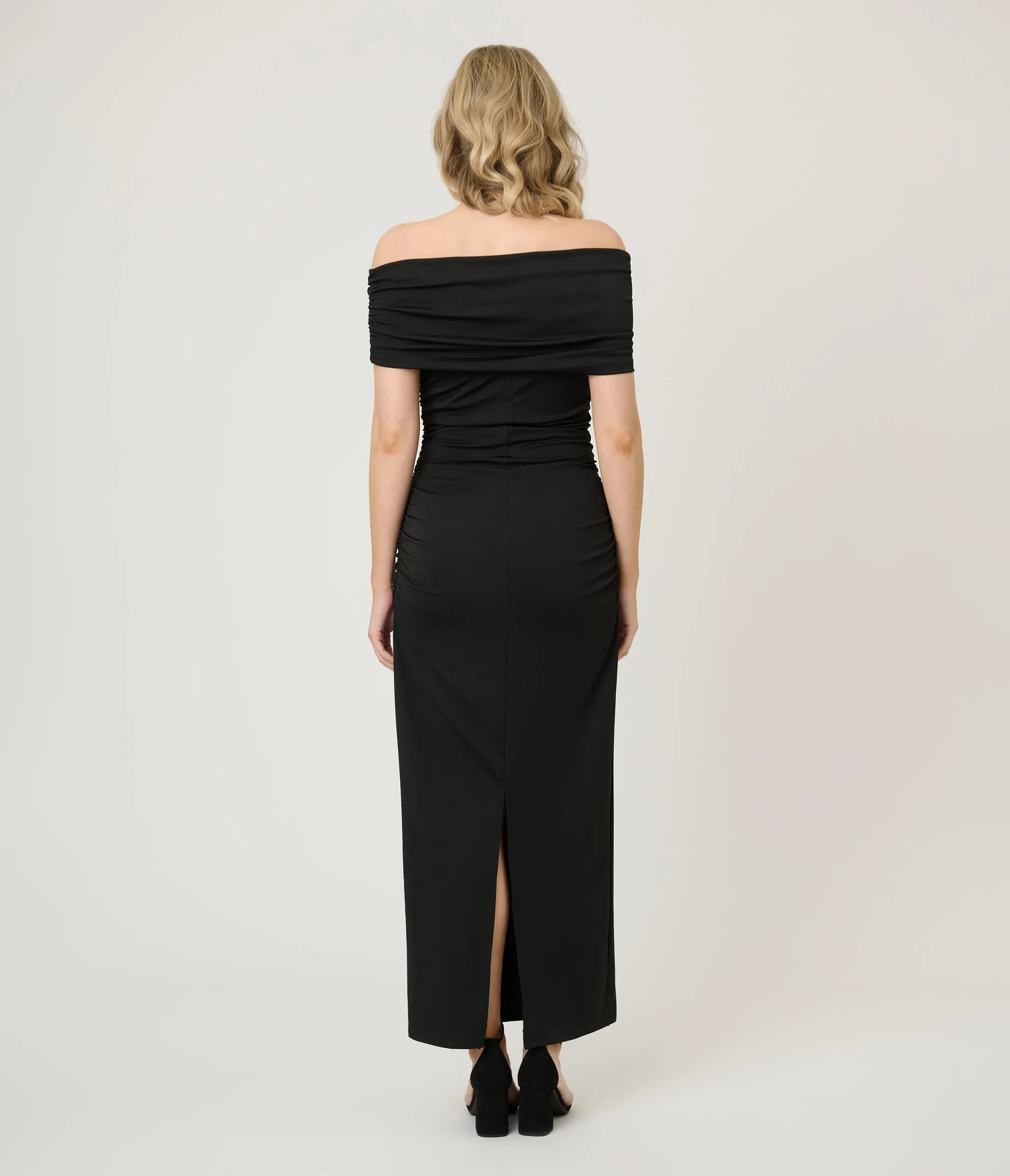 Black Spring Off The Shoulder Ruched Maxi Dress sold by Unique Vintage product image thumbnail 3