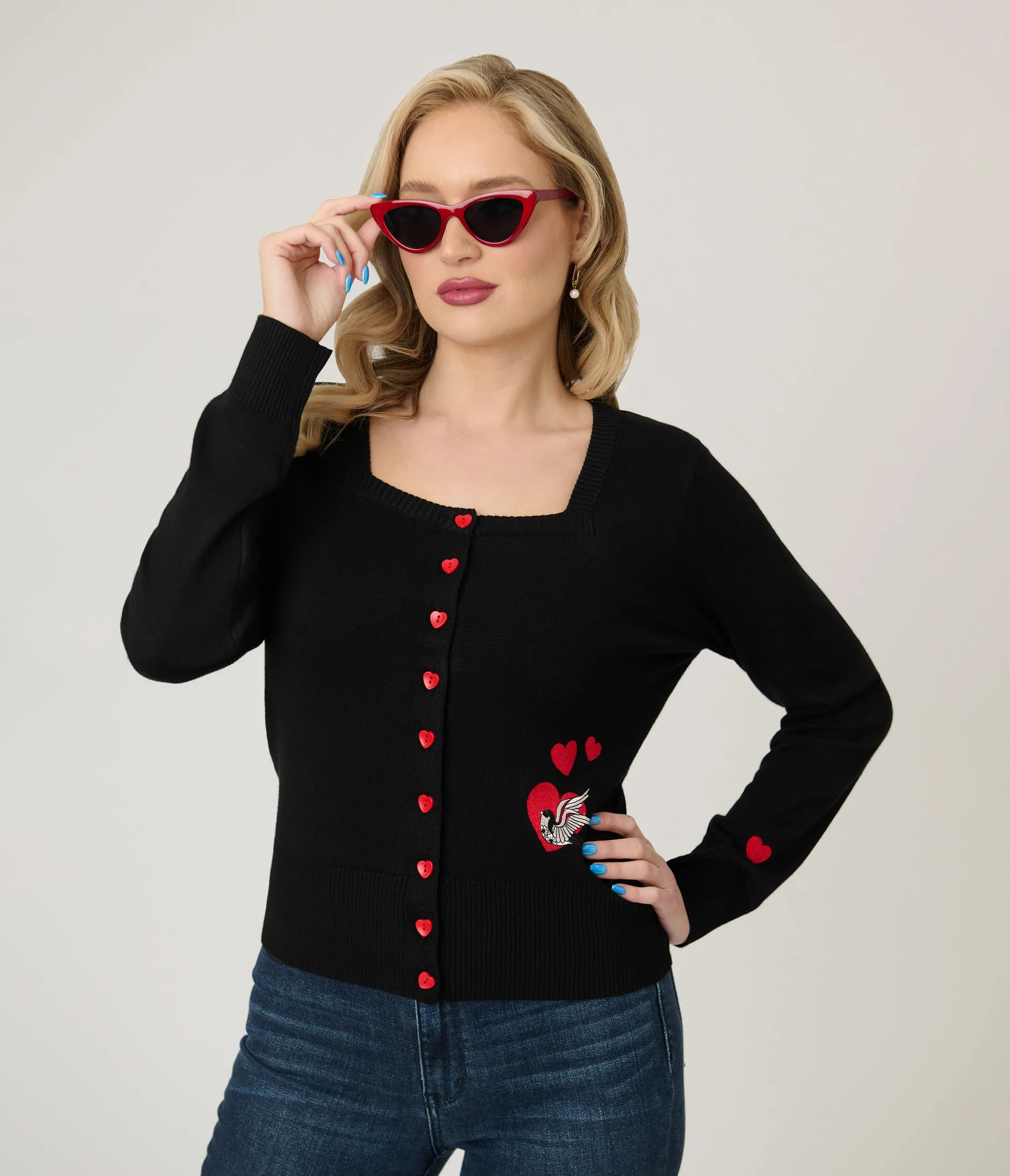 Royal Monk Black & Red Annie Love Cardigan sold by Unique Vintage
