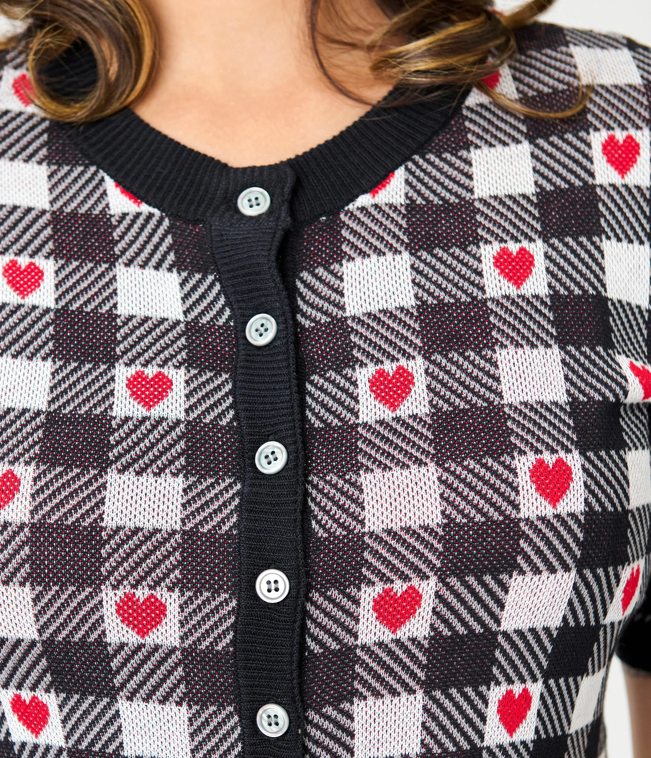 Hell Bunny Black & White Gingham Red Heart Cropped Cardigan sold by Unique Vintage product image thumbnail 2