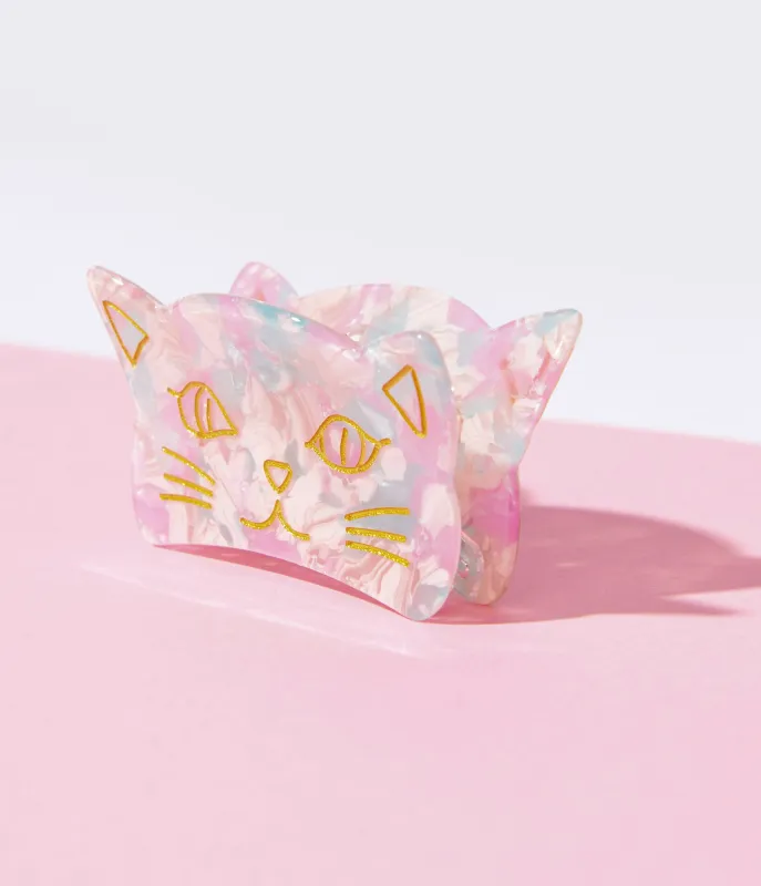 Pastel Marble & Gold Cat Hair Claw sold by Unique Vintage