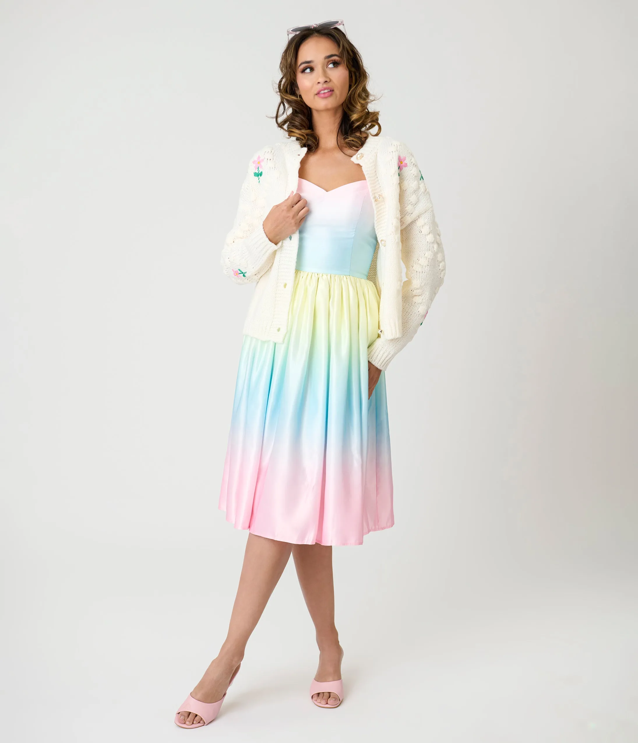 Ivory & Pink Floral Hand-Hooked Embroidered Knit Cardigan sold by Unique Vintage product image thumbnail 5