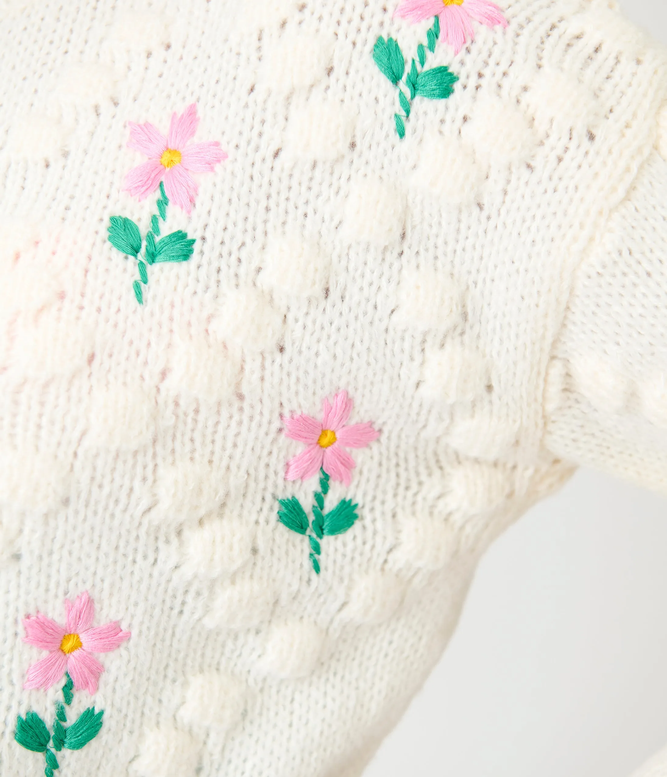 Ivory & Pink Floral Hand-Hooked Embroidered Knit Cardigan sold by Unique Vintage product image thumbnail 2