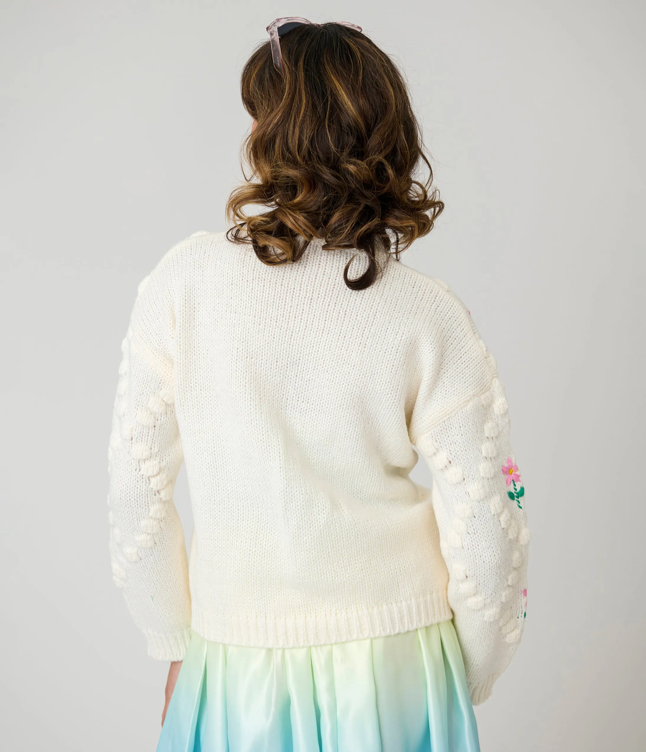 Ivory & Pink Floral Hand-Hooked Embroidered Knit Cardigan sold by Unique Vintage product image thumbnail 3