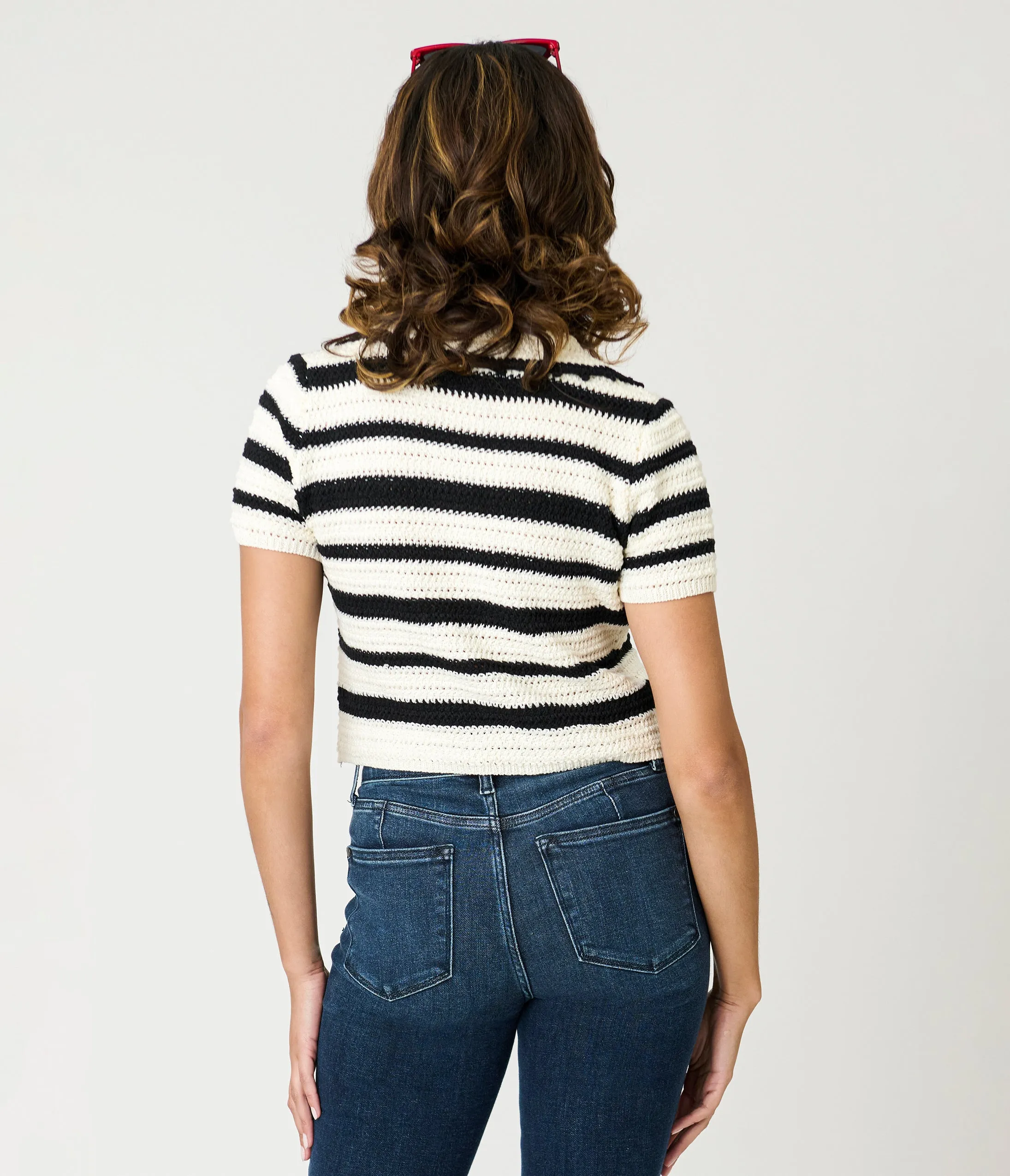 Black & White Stripe Crochet Blouse sold by Unique Vintage product image thumbnail 2