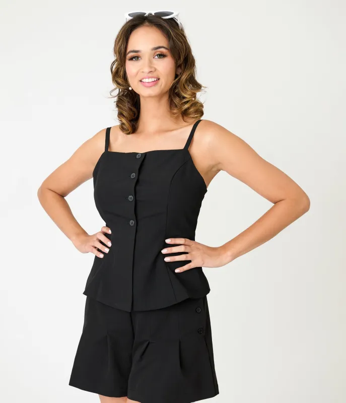 Black Button Front Split Hem Tank Top sold by Unique Vintage