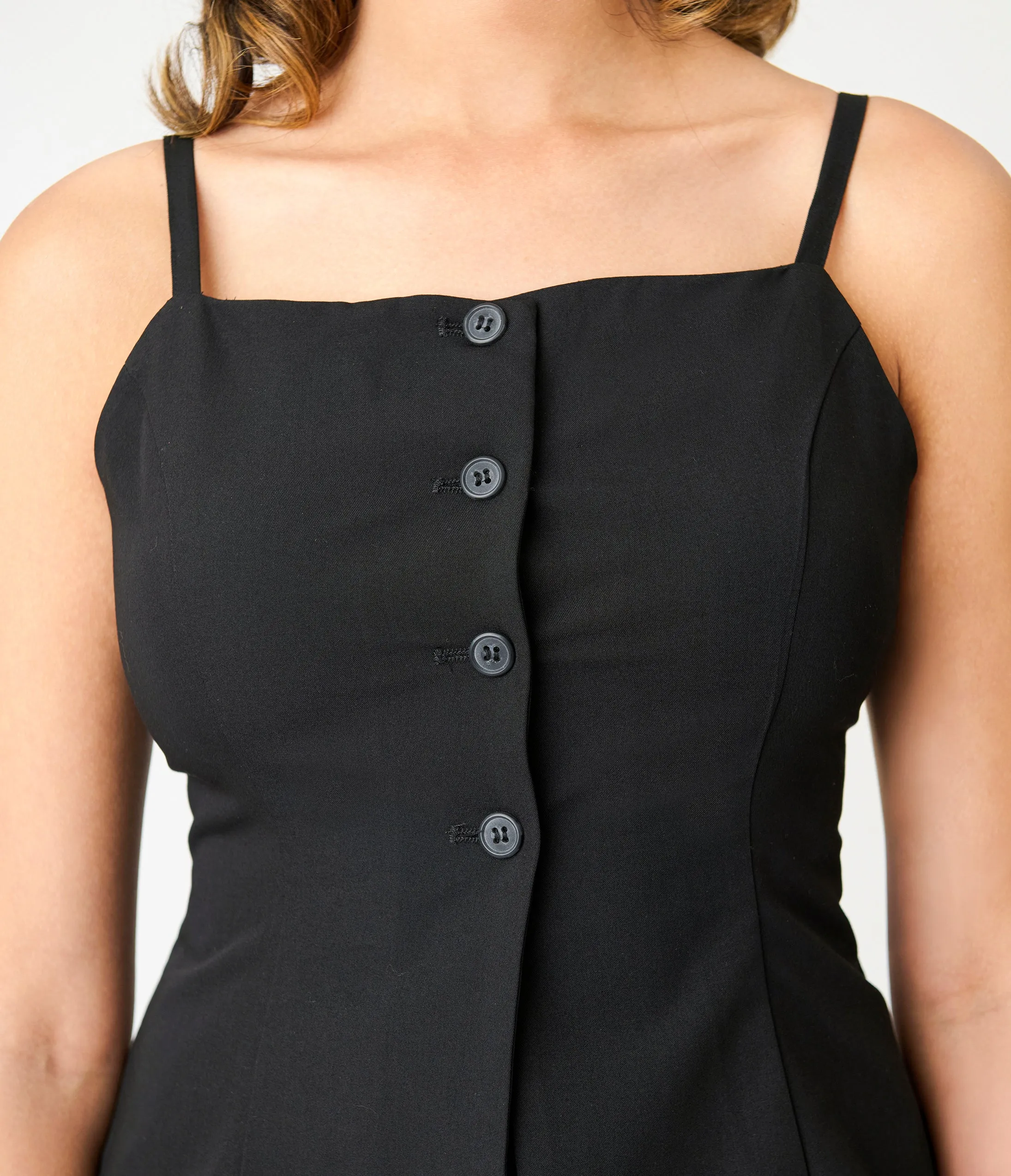 Black Button Front Split Hem Tank Top sold by Unique Vintage product image thumbnail 2