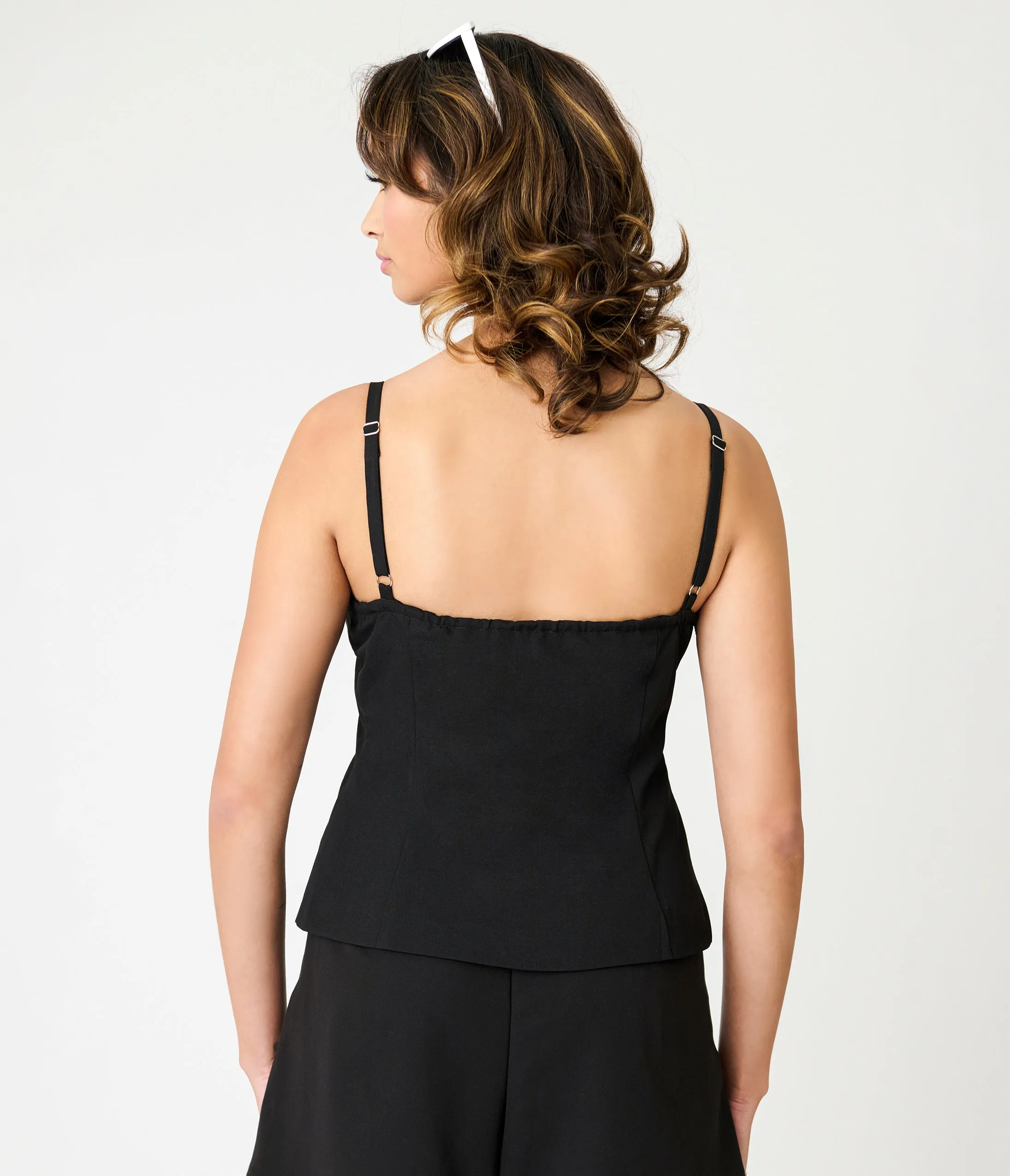 Black Button Front Split Hem Tank Top sold by Unique Vintage product image thumbnail 3