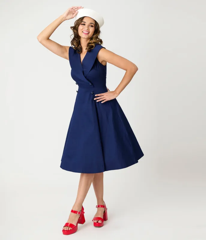 Royal Monk Navy Sailor Isla Swing Dress made by Unique Vintage