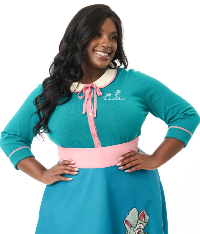 Disney's The Lady & The Tramp Collection by Unique Vintage Plus Size Teal Embroidered Cardigan sold by Unique Vintage