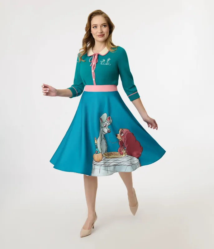 Disney's The Lady & The Tramp Collection by Unique Vintage Teal Bella Notte Swing Skirt sold by Unique Vintage