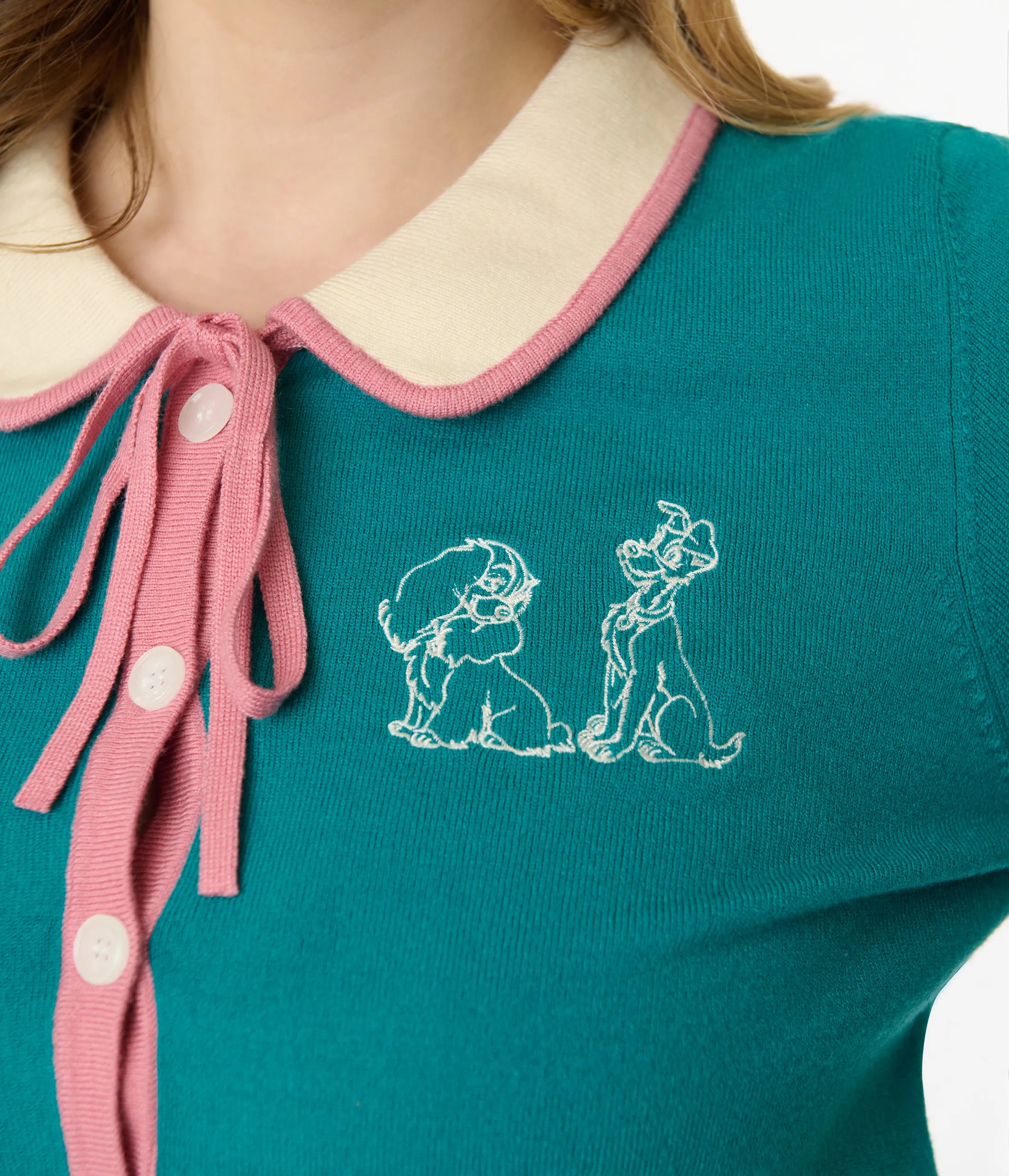 Disney's The Lady & The Tramp Collection by Unique Vintage Teal Embroidered Cardigan sold by Unique Vintage product image thumbnail 2