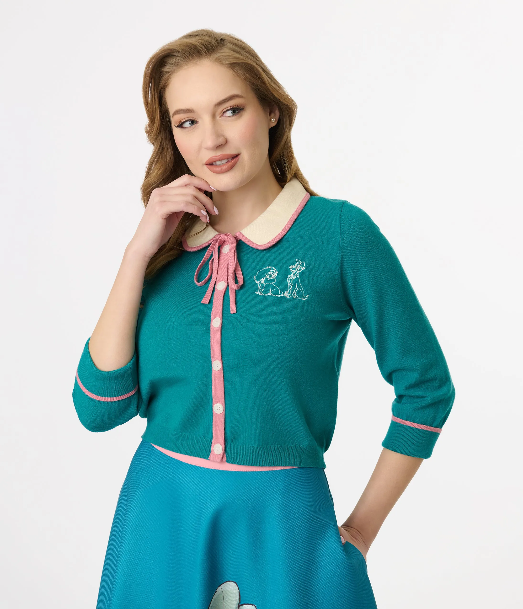 Disney's The Lady & The Tramp Collection by Unique Vintage Teal Embroidered Cardigan sold by Unique Vintage product image thumbnail 4