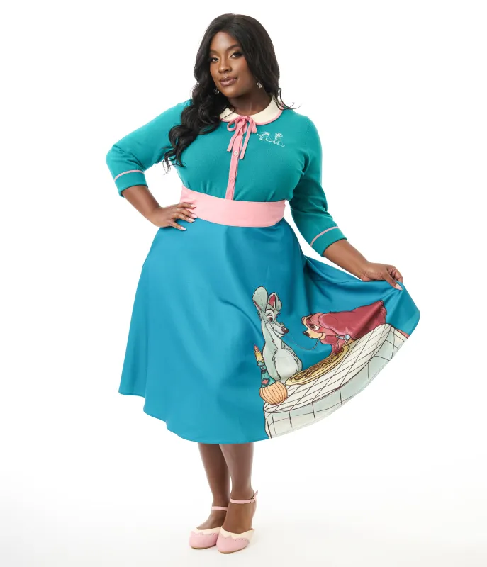 Disney's The Lady & The Tramp Collection by Unique Vintage Plus Size Teal Bella Notte Swing Skirt sold by Unique Vintage