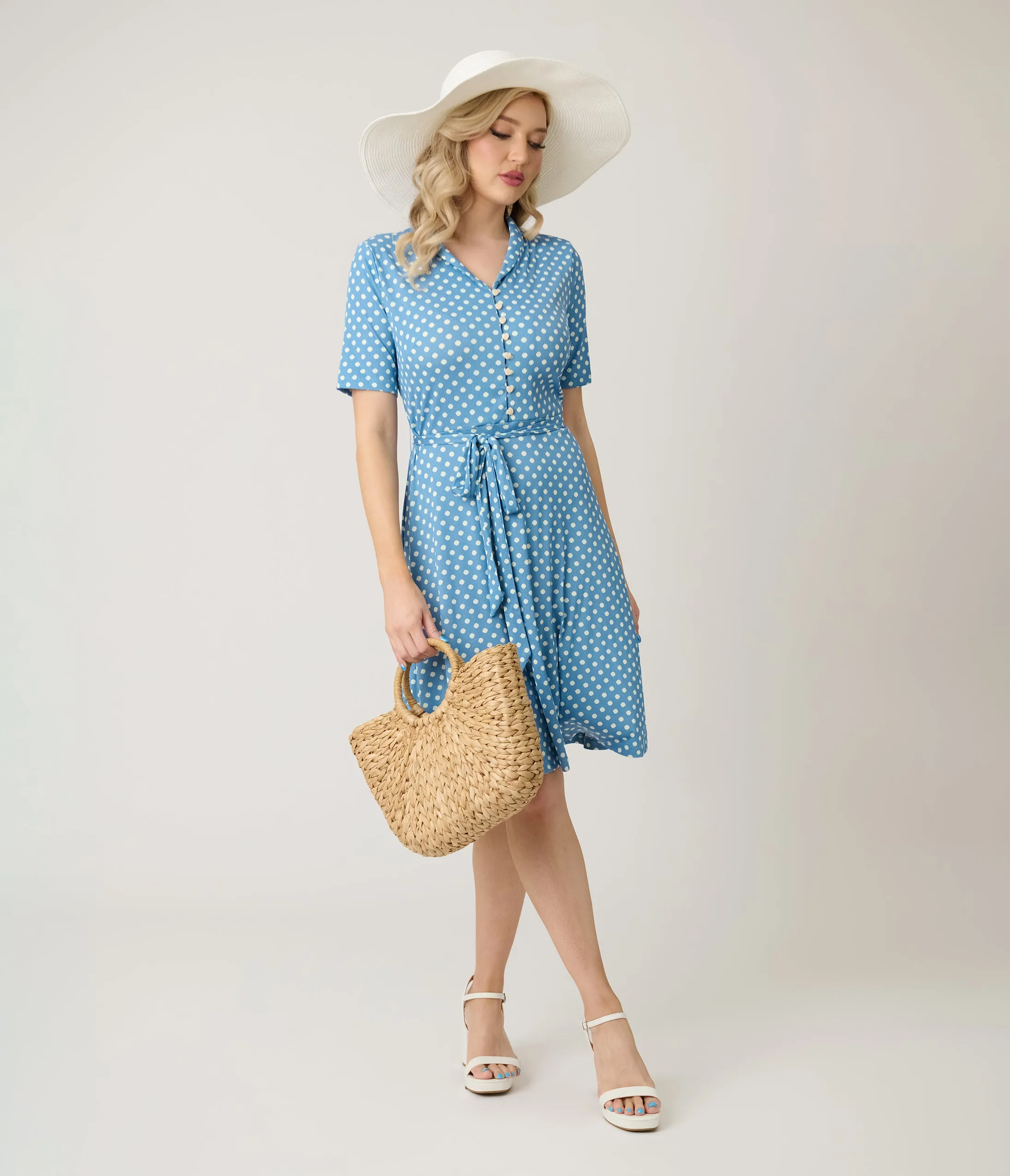 Royal Monk Blue & White Polka Dot Ellen Swing Dress sold by Unique Vintage product image thumbnail 4