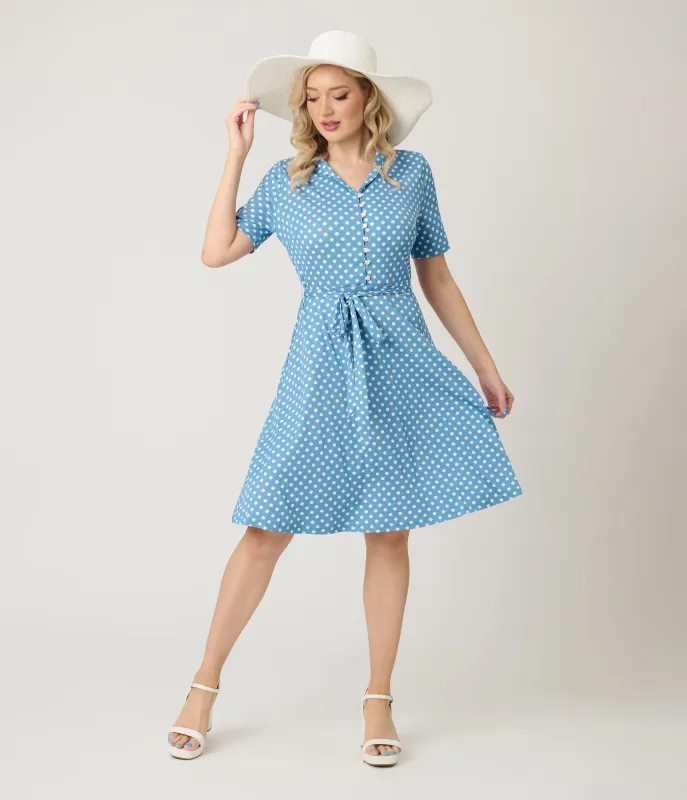 Royal Monk Blue & White Polka Dot Ellen Swing Dress sold by Unique Vintage
