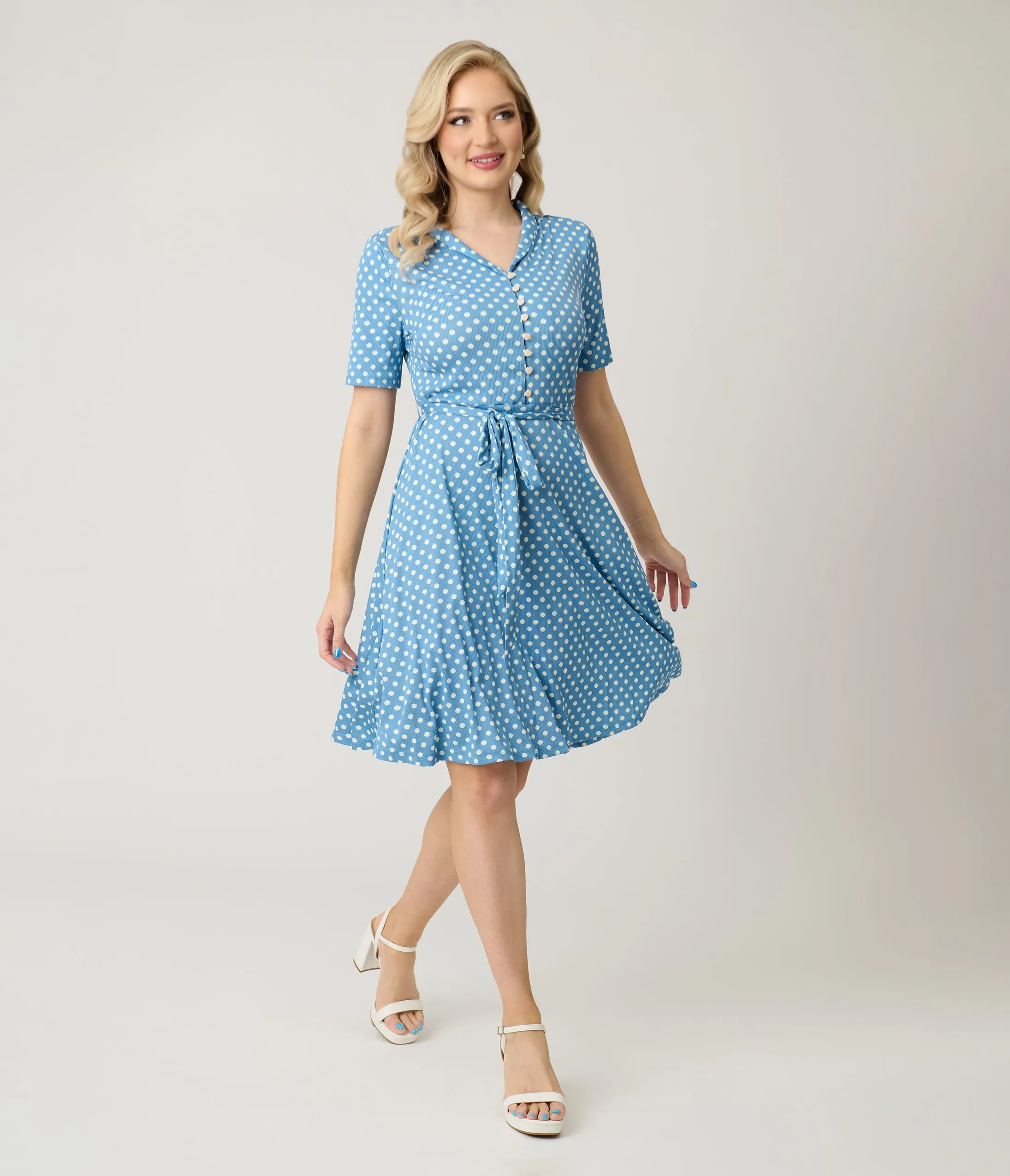 Royal Monk Blue & White Polka Dot Ellen Swing Dress sold by Unique Vintage product image thumbnail 5