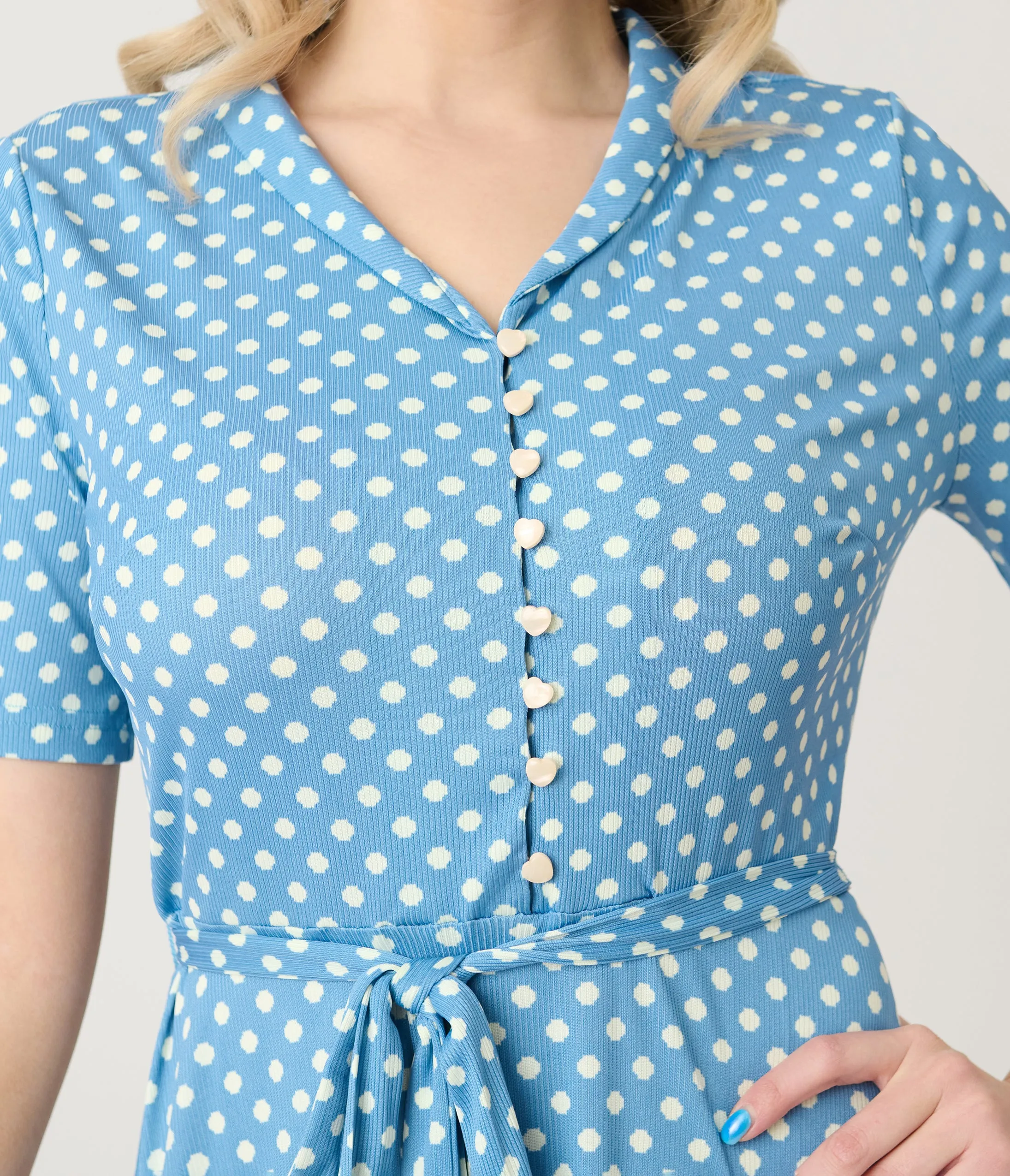 Royal Monk Blue & White Polka Dot Ellen Swing Dress sold by Unique Vintage product image thumbnail 2
