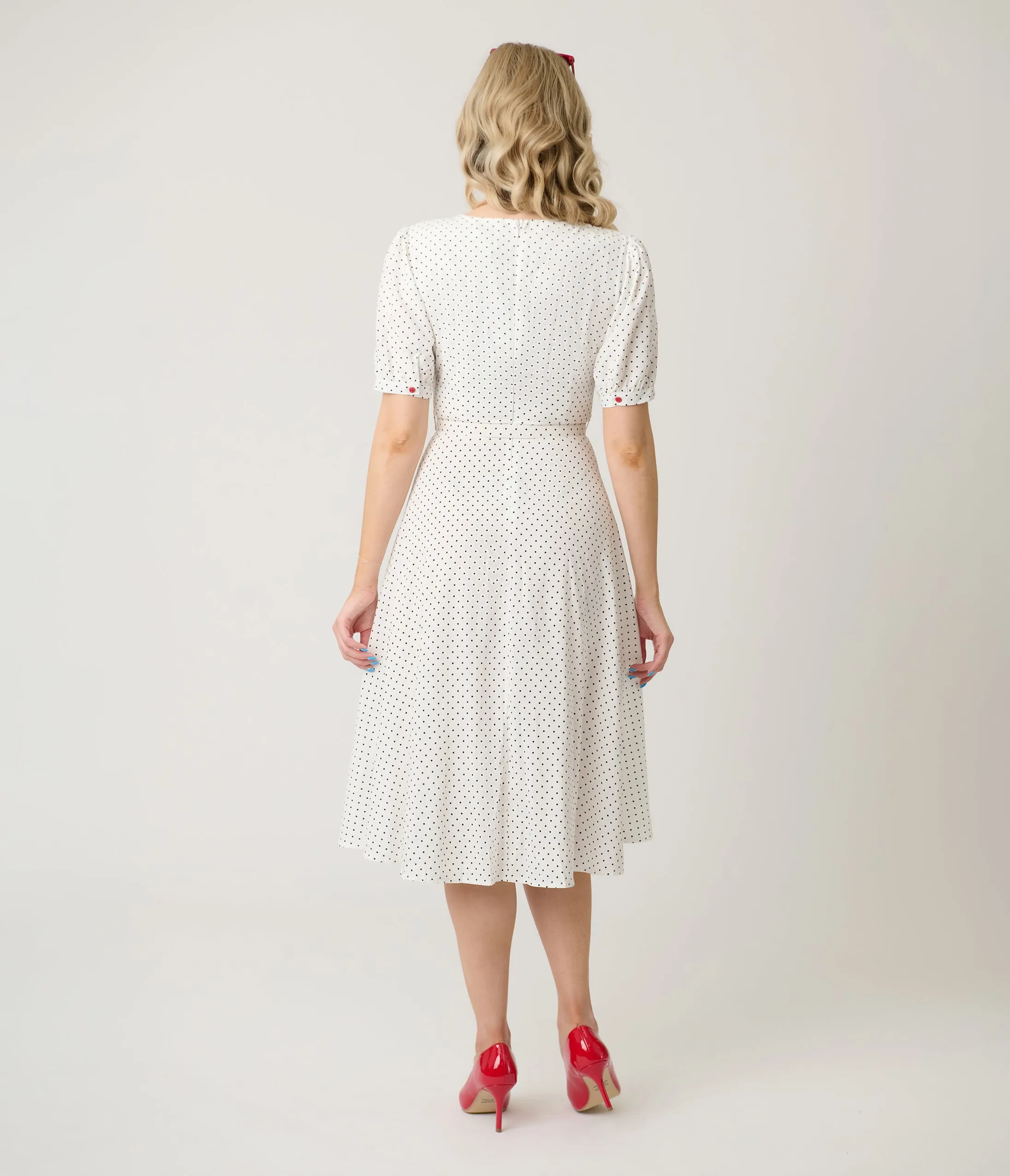 Royal Monk White & Black Polka Dot Cherry Danny Sweet Spot Midi Dress sold by Unique Vintage product image thumbnail 3