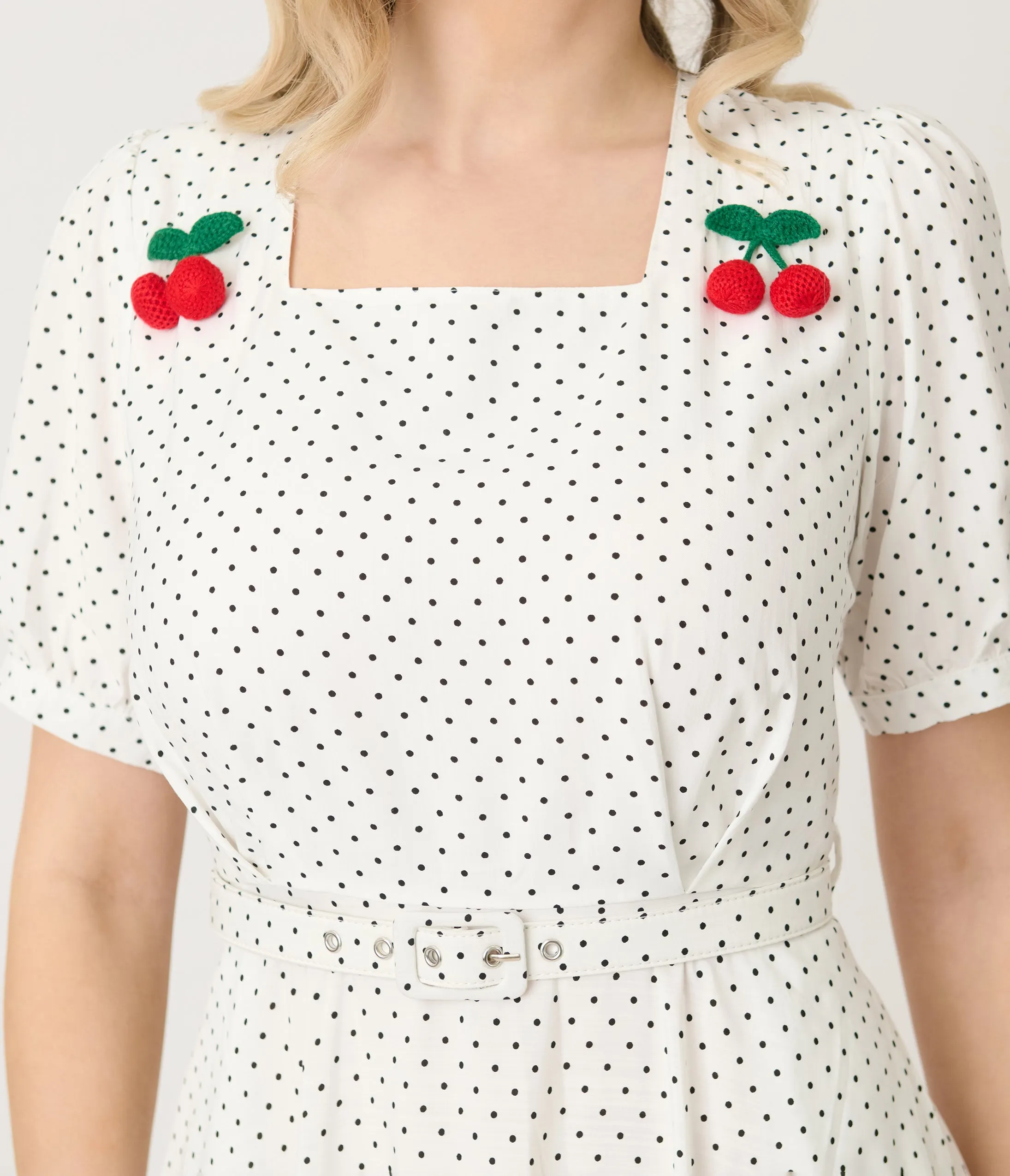 Royal Monk White & Black Polka Dot Cherry Danny Sweet Spot Midi Dress sold by Unique Vintage product image thumbnail 2