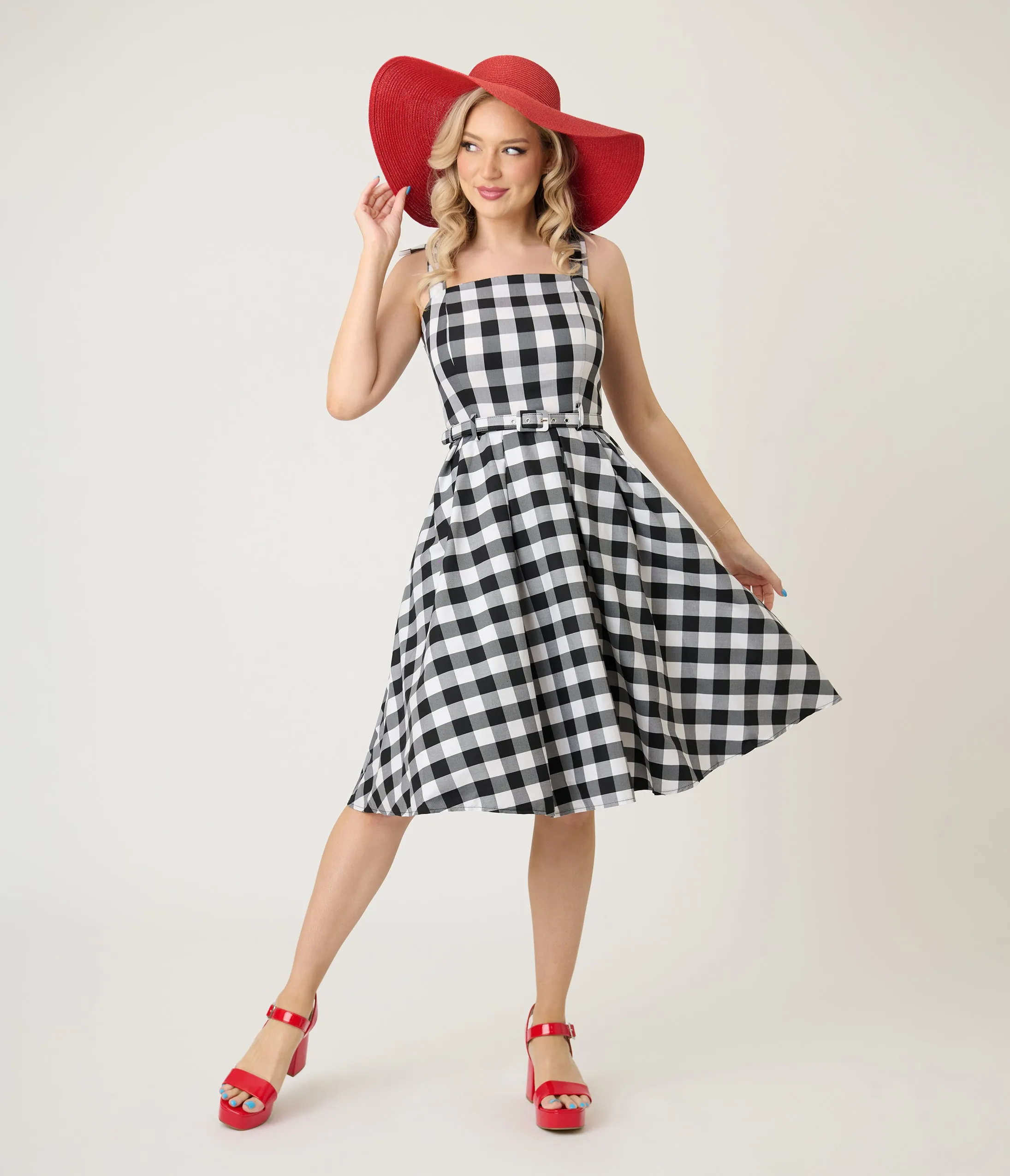 Royal Monk Black & White Gingham June Swing Dress sold by Unique Vintage