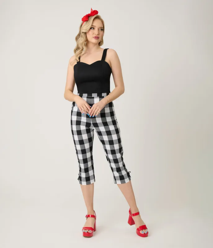 Royal Monk Black & White Gingham Esme Capri Pants sold by Unique Vintage