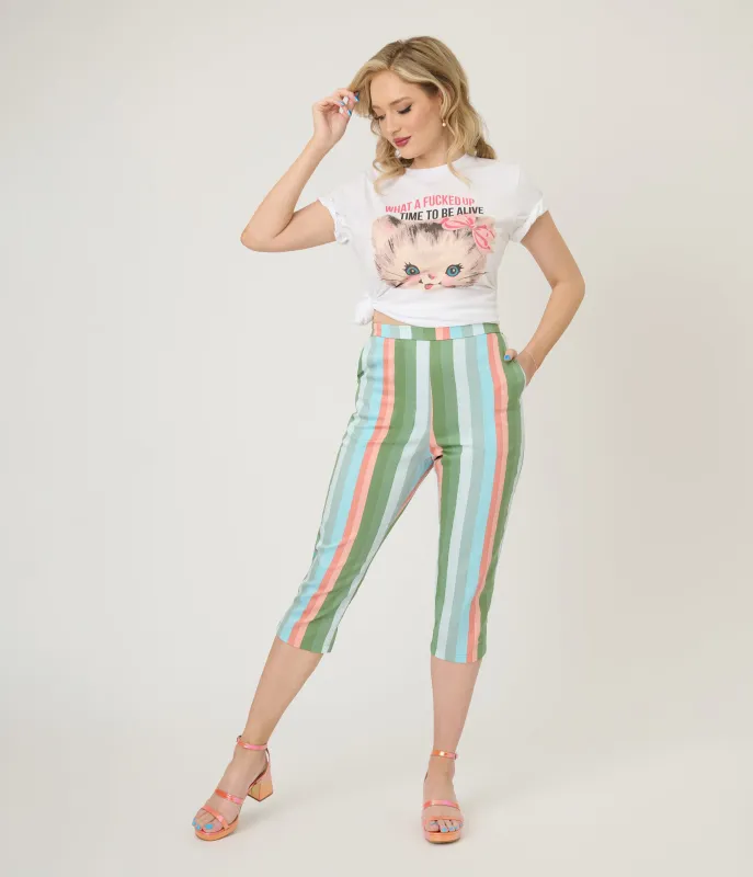 Royal Monk Lollipop Stripe Esme Capri Pants sold by Unique Vintage