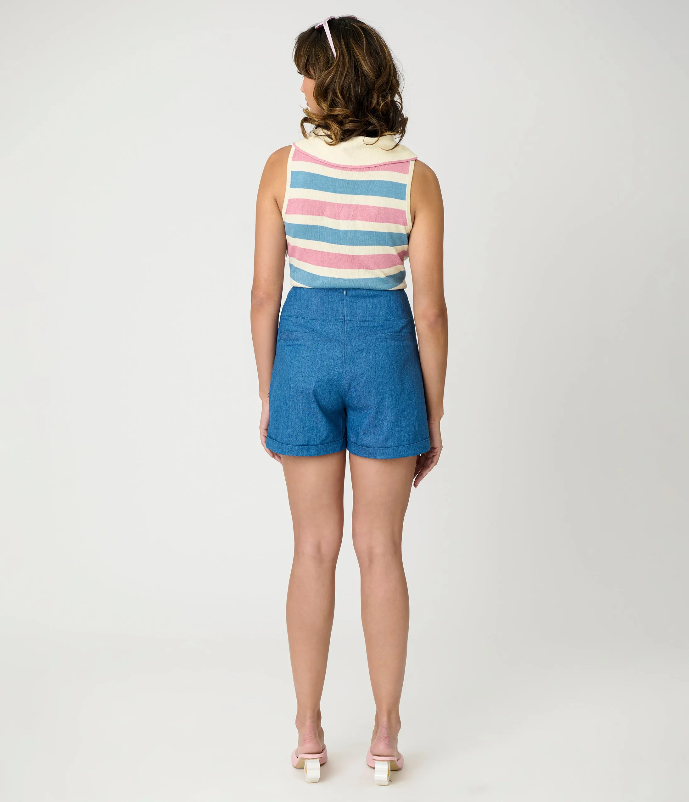 Royal Monk Denim Blue Swallows Millie Shorts sold by Unique Vintage product image thumbnail 4
