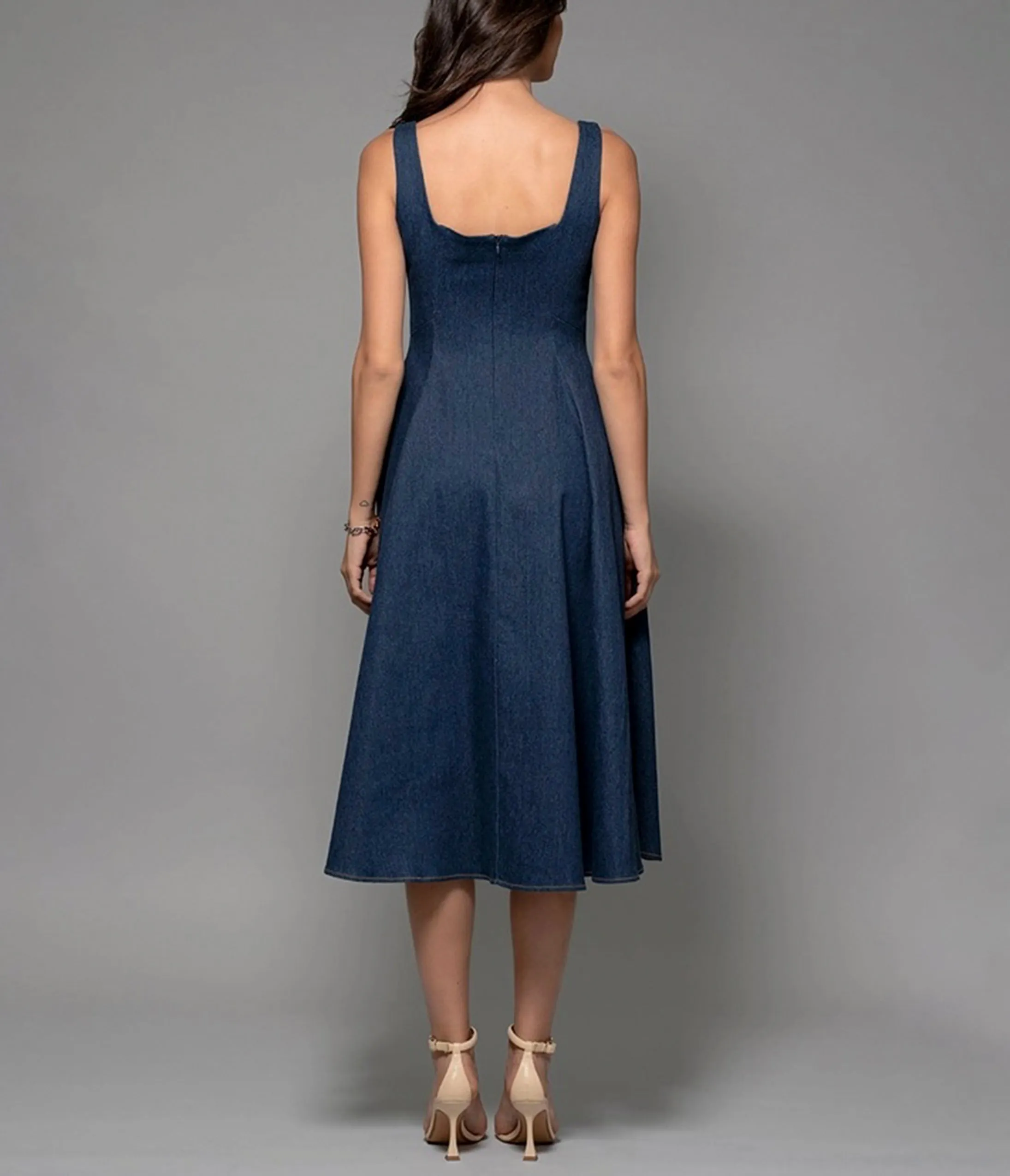Denim Square Neck A-Line Midi Dress sold by Unique Vintage product image thumbnail 2