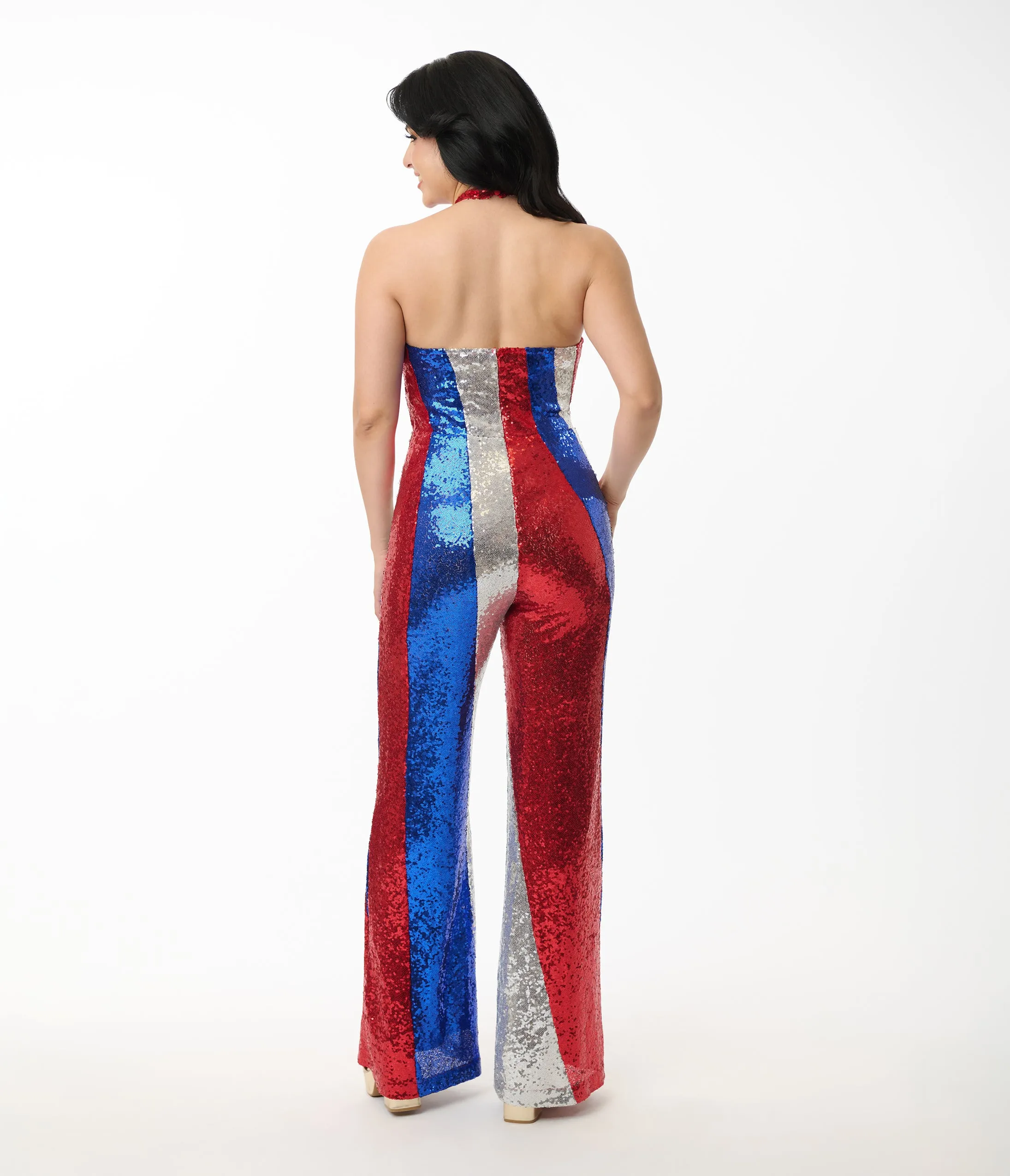 Smak Parlour Red, Silver, & Blue Sequin Glamour Goddess Jumpsuit sold by Unique Vintage product image thumbnail 3