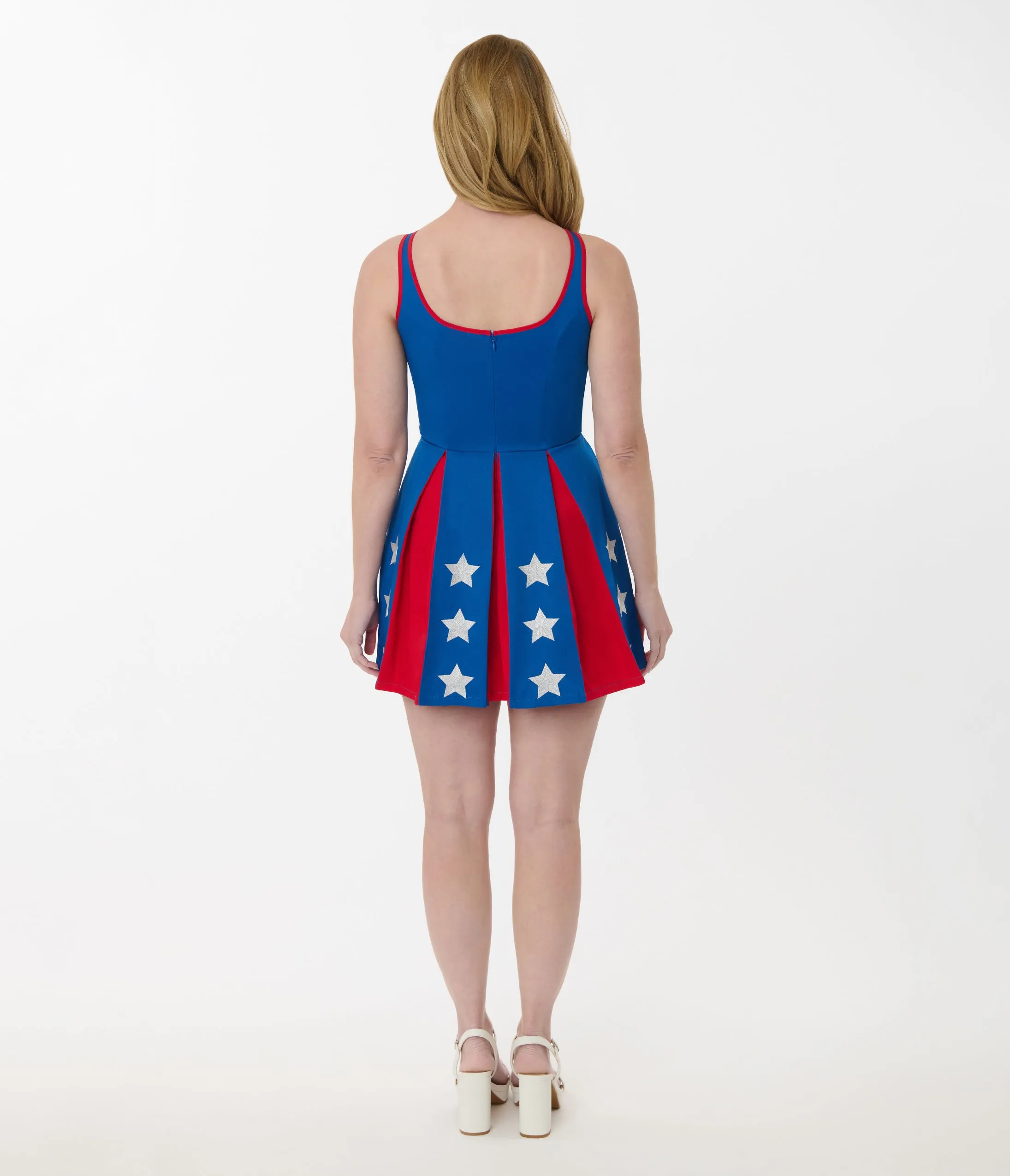 Smak Parlour Red, Blue, & White Star Pleated Skirted Romper sold by Unique Vintage product image thumbnail 3