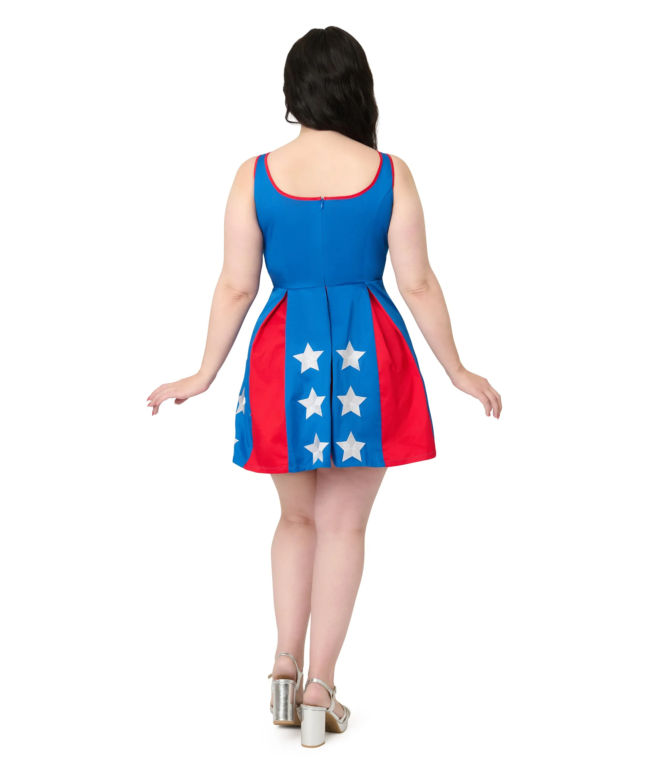 Smak Parlour Plus Size Red, Blue, & White Star Pleated Skirted Romper sold by Unique Vintage product image thumbnail 3