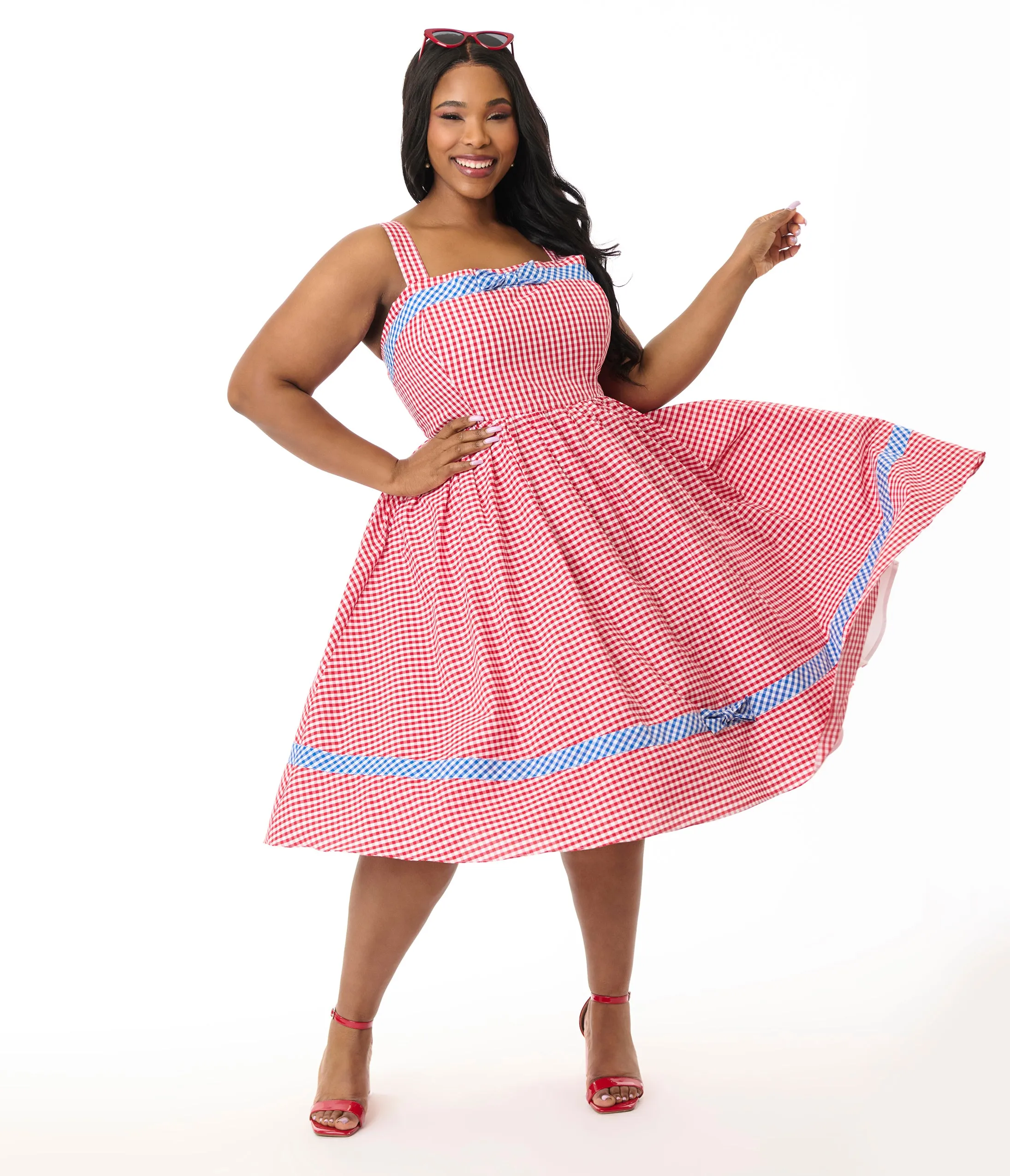 Unique Vintage Plus Size Red & Blue Gingham Swing Dress sold by Unique Vintage