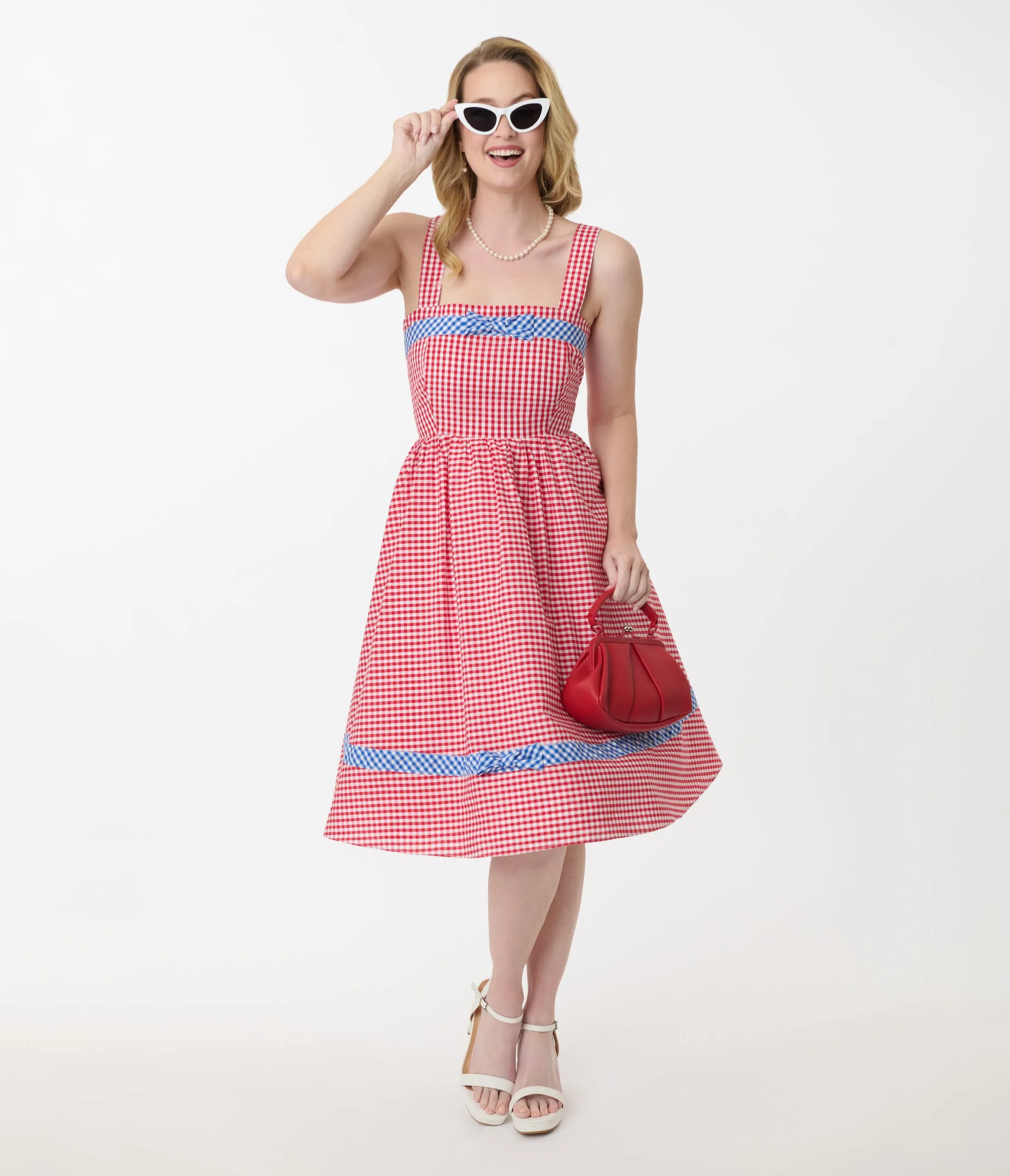 Unique Vintage Red & Blue Gingham Swing Dress sold by Unique Vintage