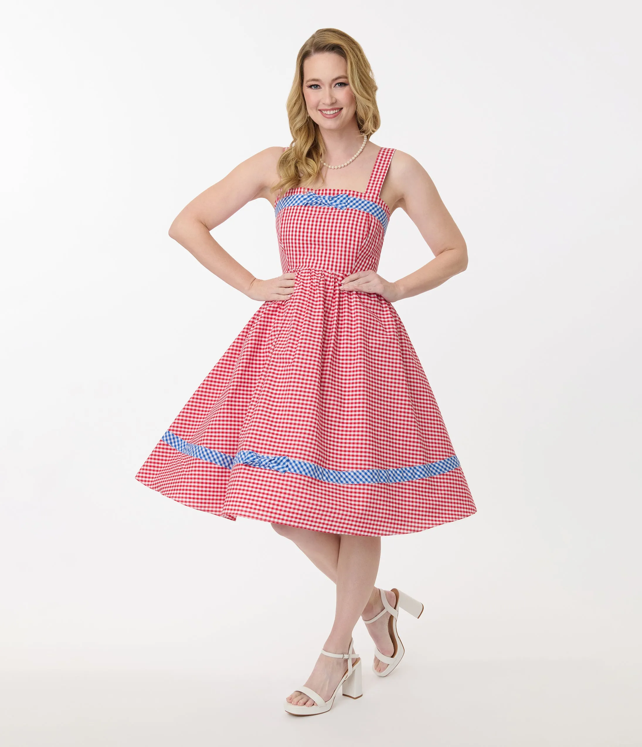 Unique Vintage Red & Blue Gingham Swing Dress sold by Unique Vintage product image thumbnail 5