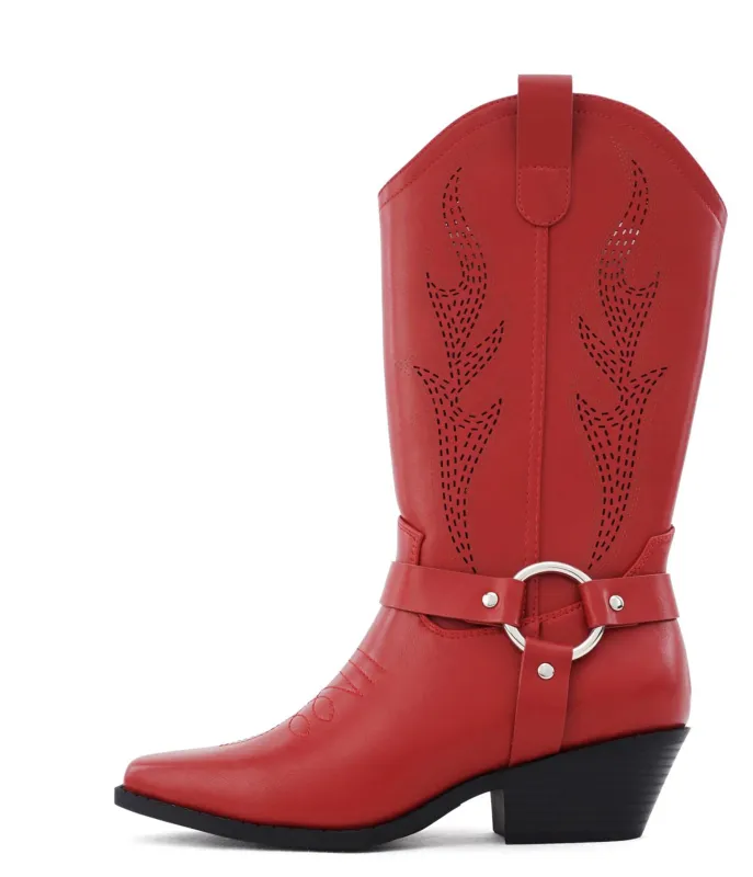 Red Leatherette Camden Cowboy Boots sold by Unique Vintage