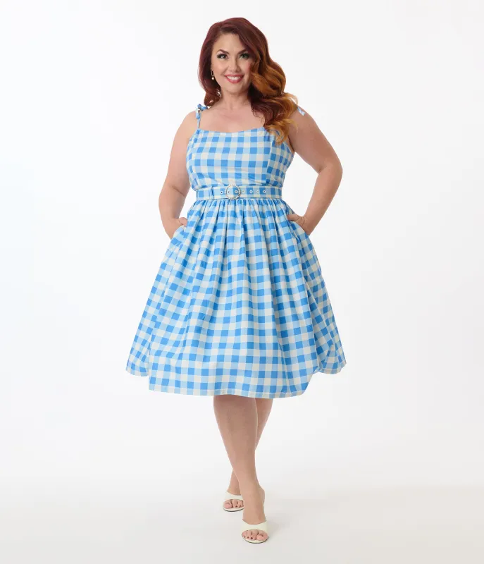 Unique Vintage Plus Size Blue & White Gingham Bobbie Swing Dress sold by Unique Vintage