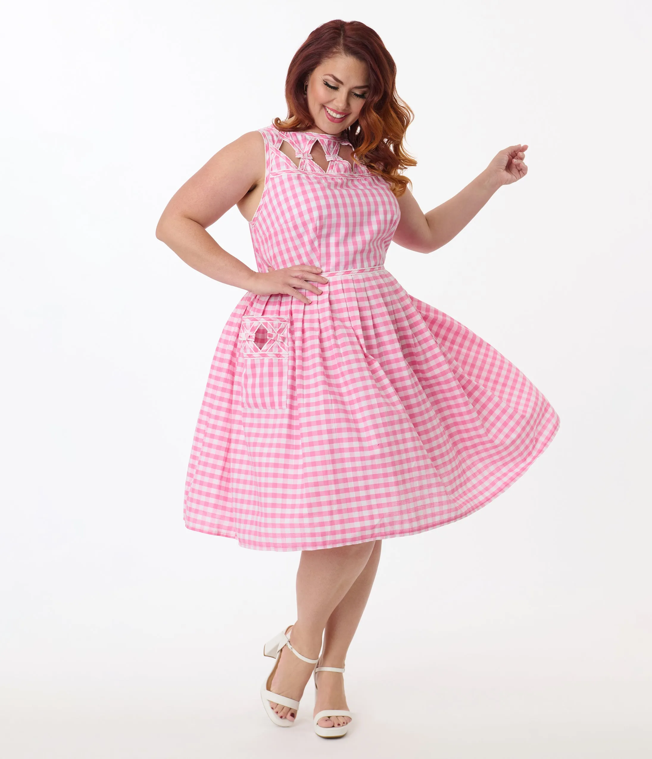 Unique Vintage Plus Size Pink Gingham Picnic Weave Swing Dress sold by Unique Vintage product image thumbnail 5