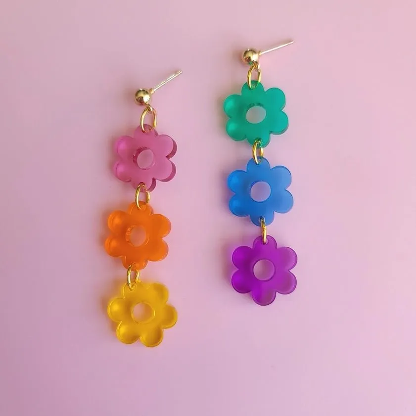 Triple Rainbow Flower Earrings sold by Unique Vintage