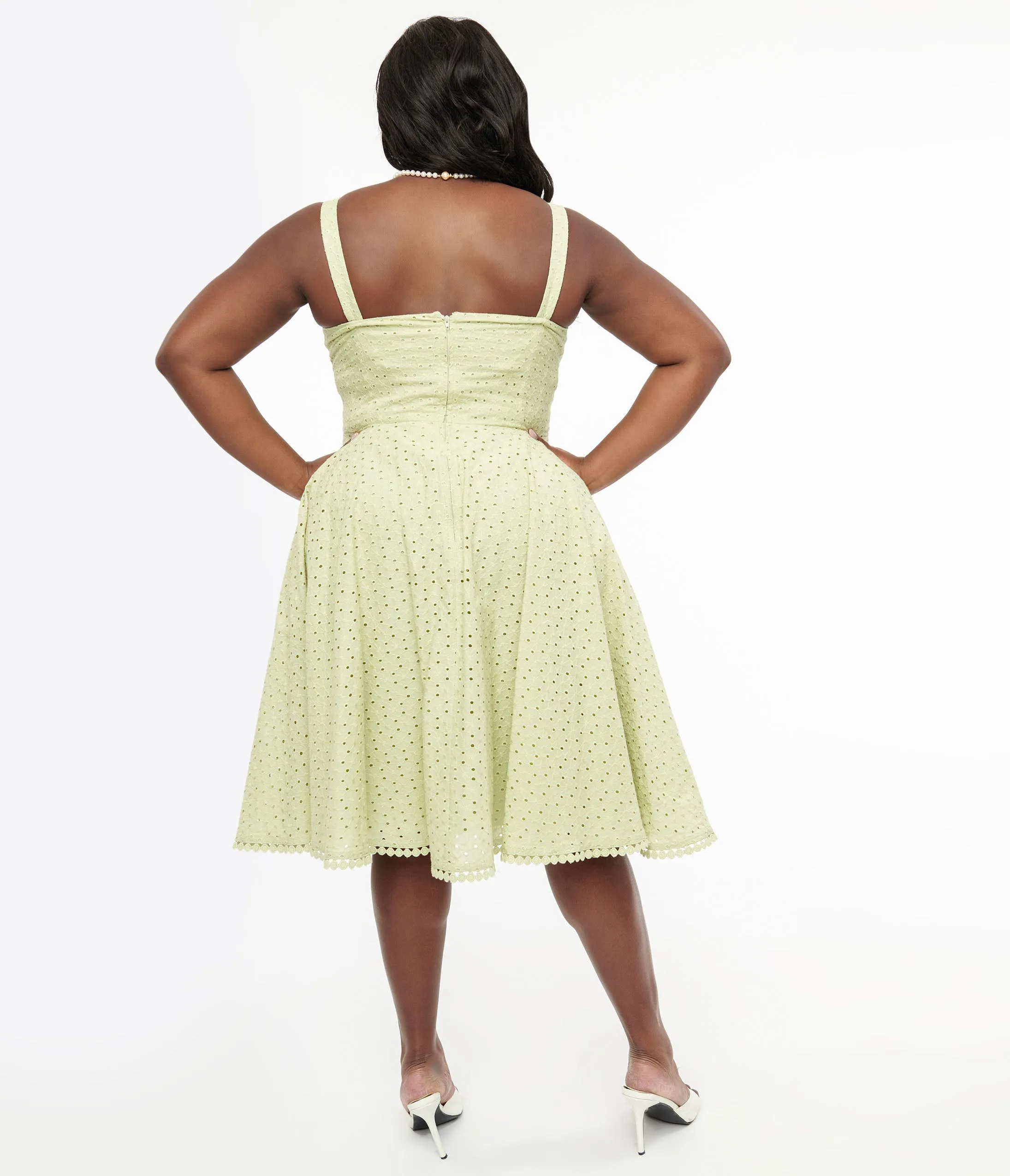 Plus Size 1950s Sage Green Eyelet Cotton Valerie Dress sold by Unique Vintage product image thumbnail 3
