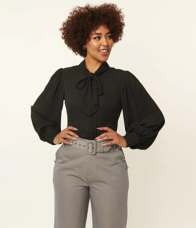 Unique Vintage 1940s Black Neck Tie Gwen Blouse sold by Unique Vintage