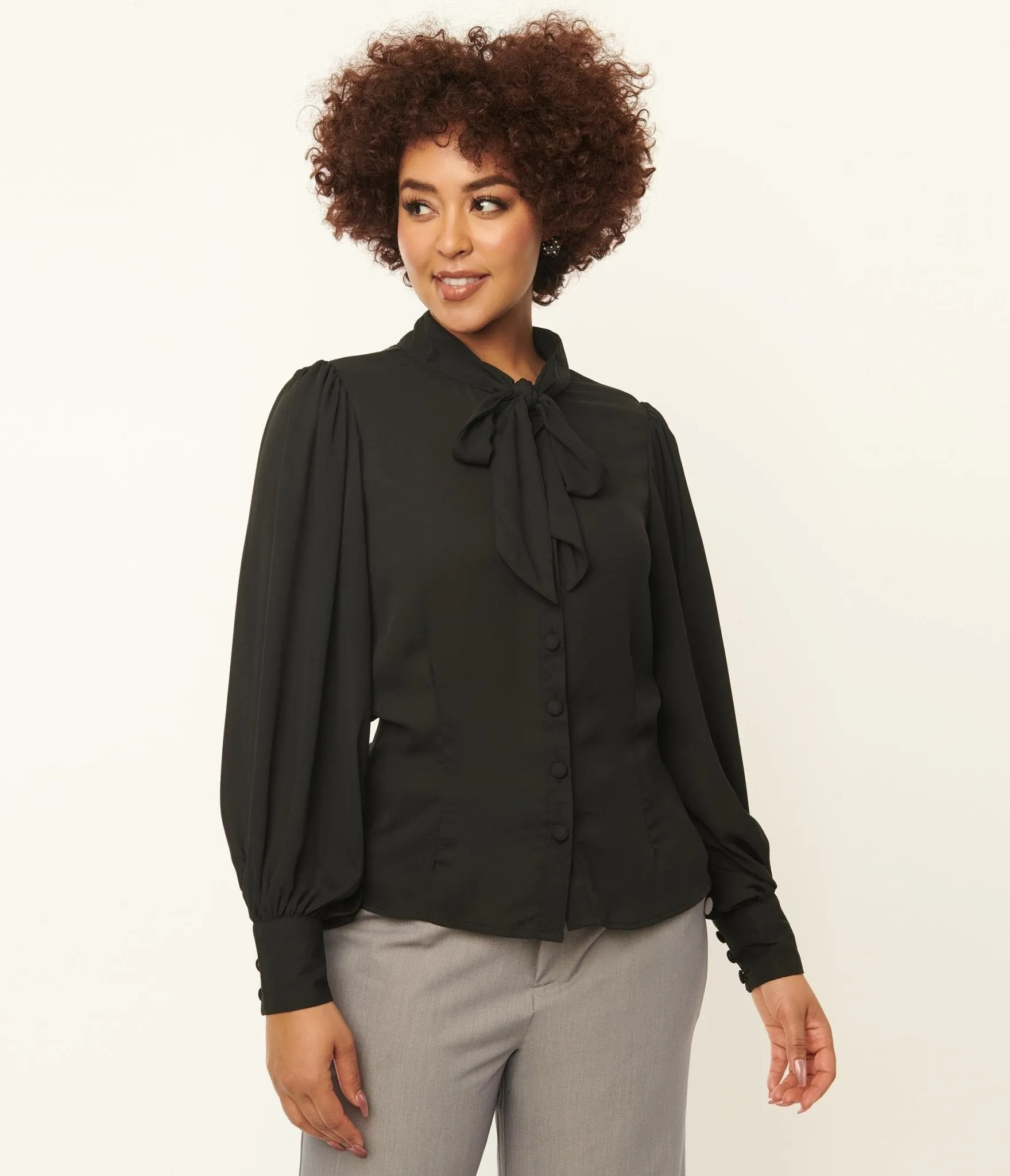 Unique Vintage 1940s Black Neck Tie Gwen Blouse sold by Unique Vintage product image thumbnail 5
