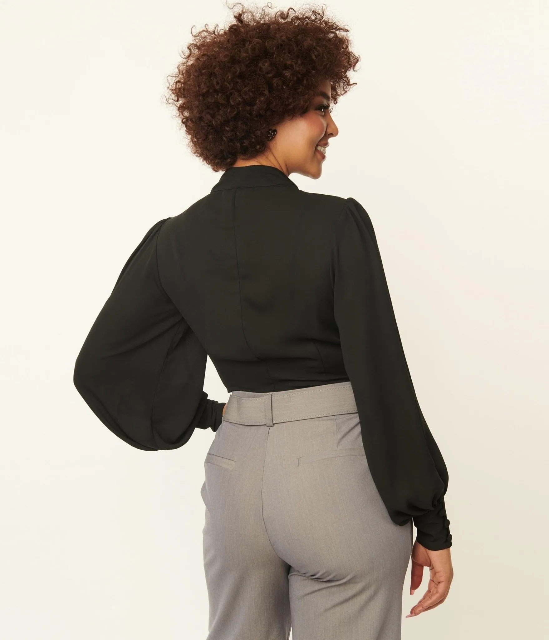 Unique Vintage 1940s Black Neck Tie Gwen Blouse sold by Unique Vintage product image thumbnail 2