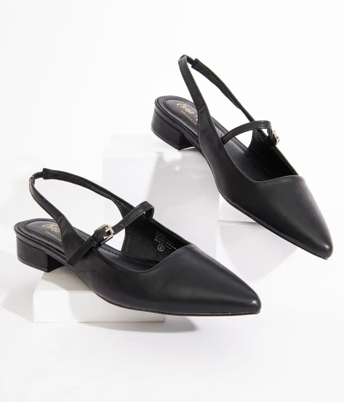 Black Leatherette Slingback Mary Jane Flats sold by Unique Vintage
