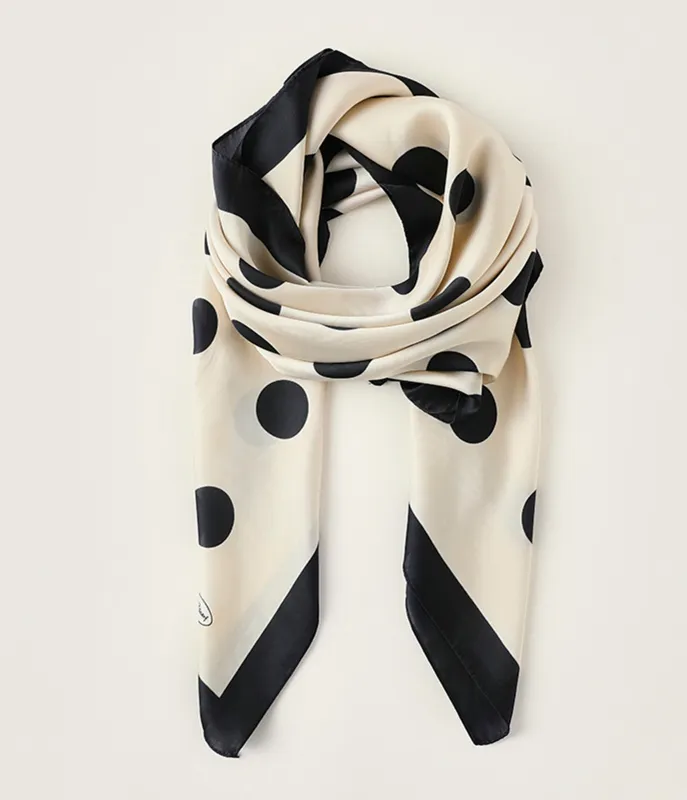 Beige & Black Polka Dot Silk Scarf sold by Unique Vintage